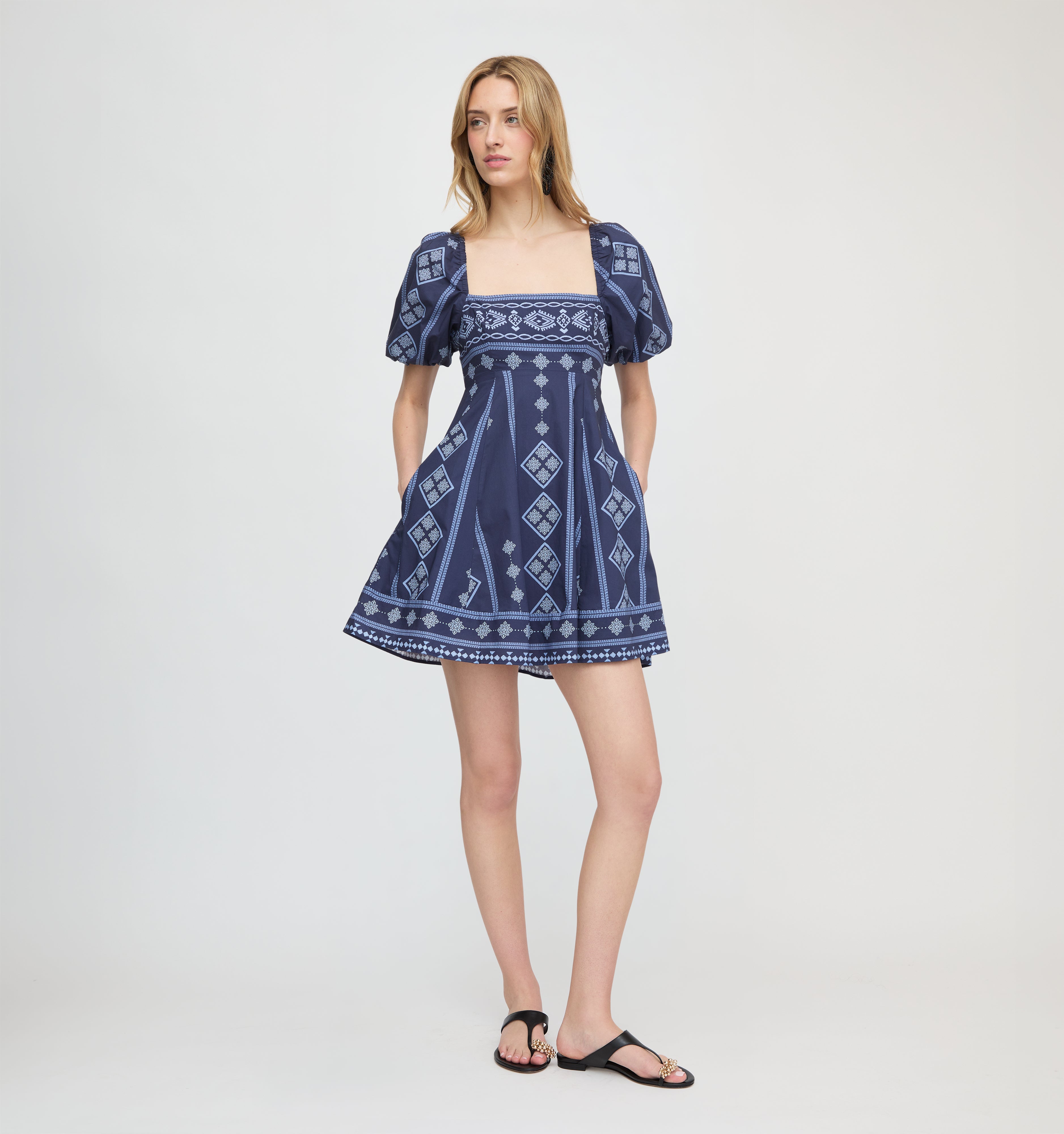 The Matilda Mini Dress - Navy Diamond Batik – Hill House Home