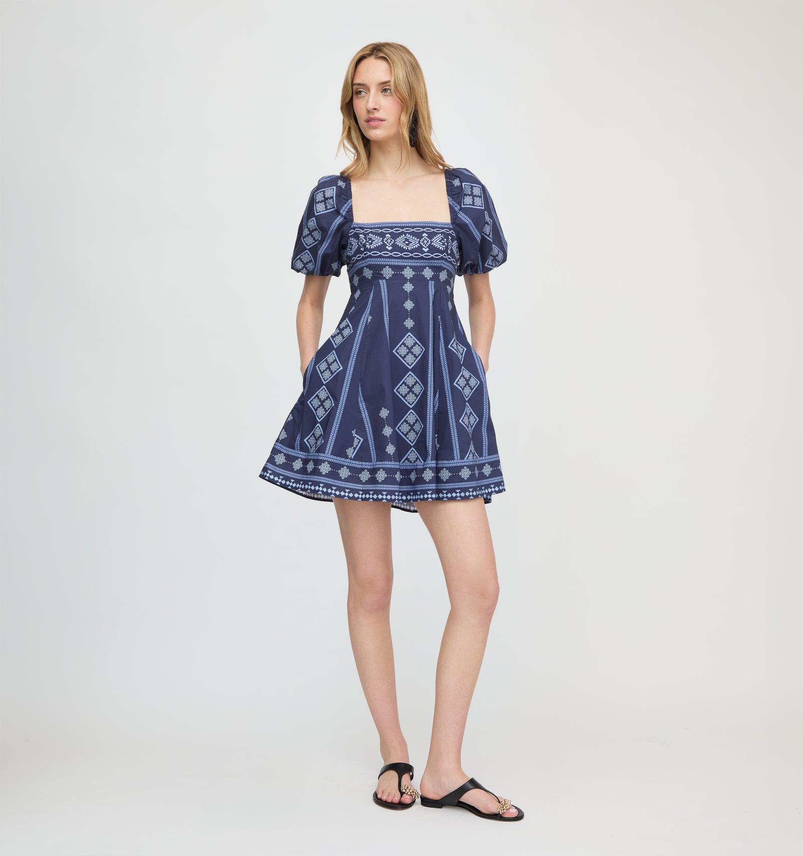 The Matilda Mini Dress | Navy Diamond Batik / XL