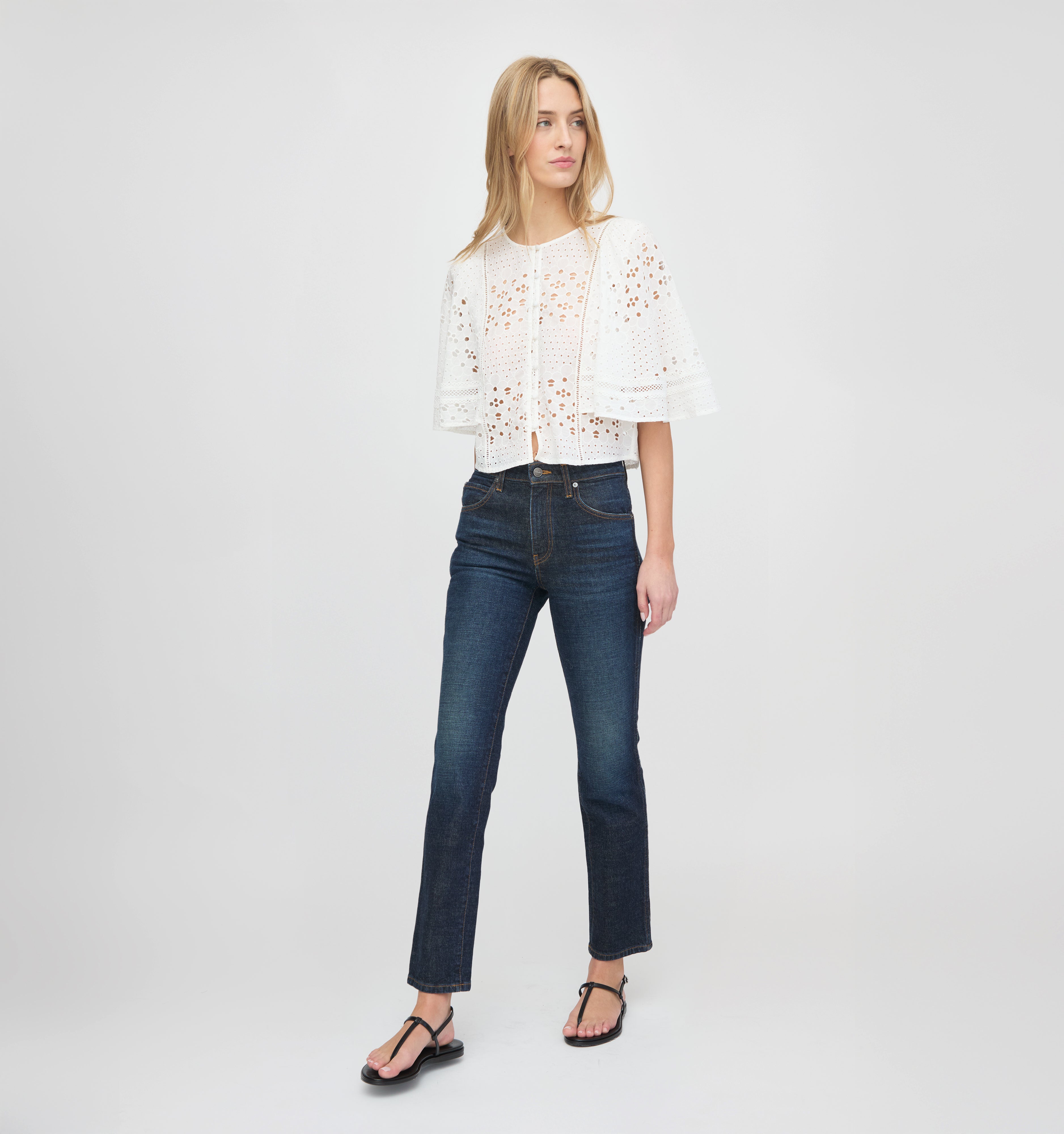 The Meadow Top - White Floral Broderie