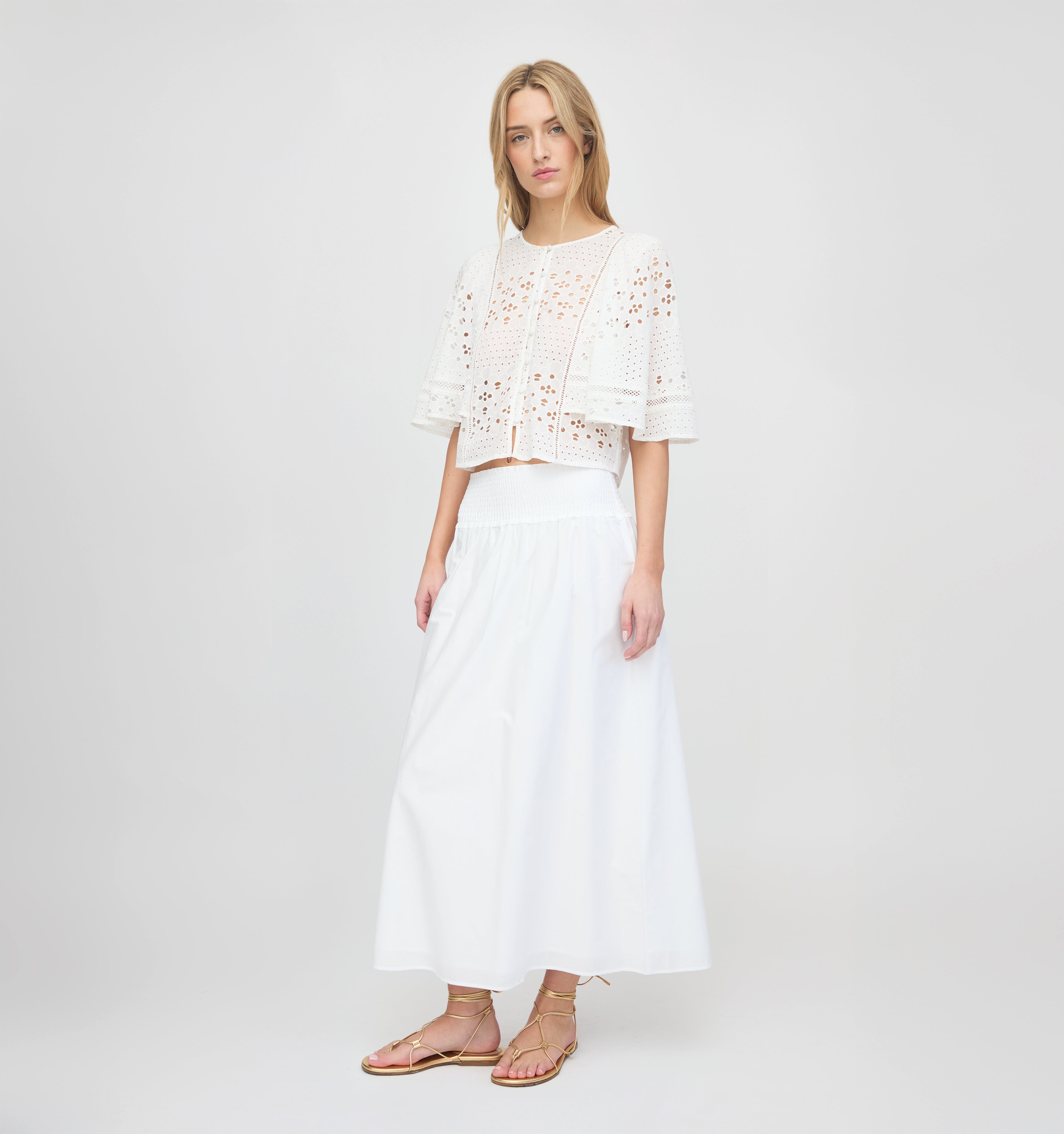 The Meadow Top - White Floral Broderie
