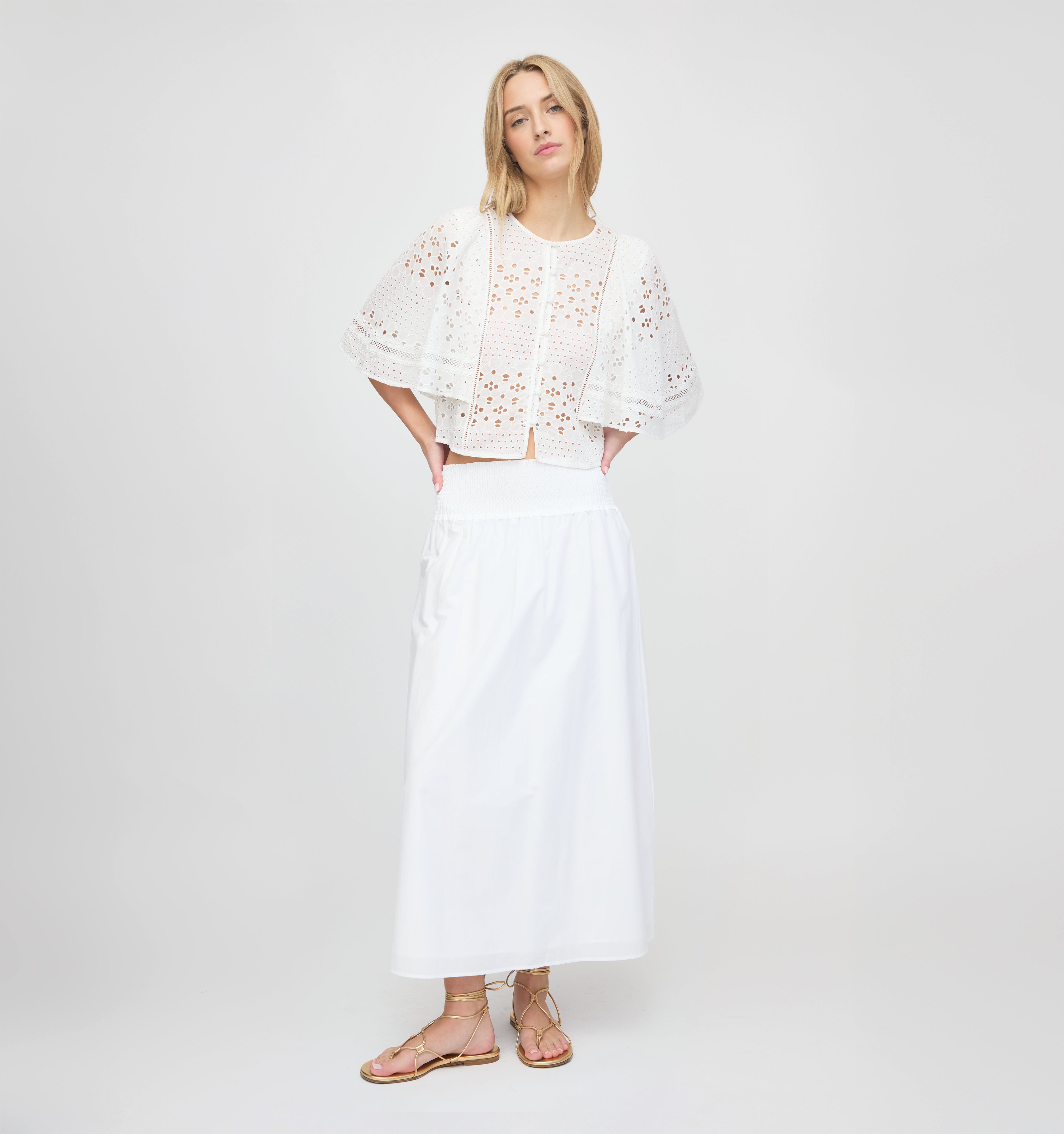 The Meadow Top - White Floral Broderie
