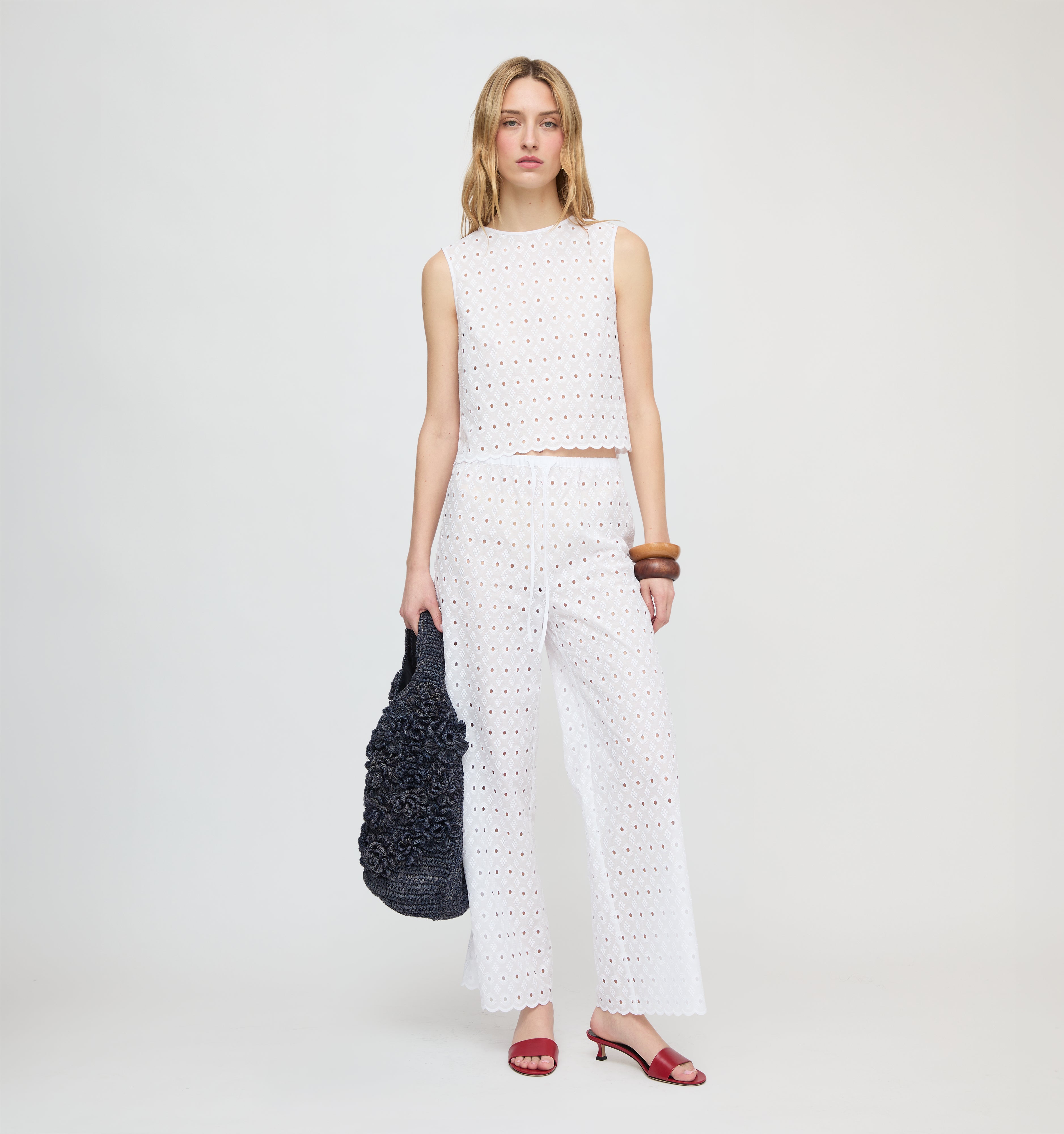 The Giovanna Pant - White Diamond Eyelet – Hill House Home