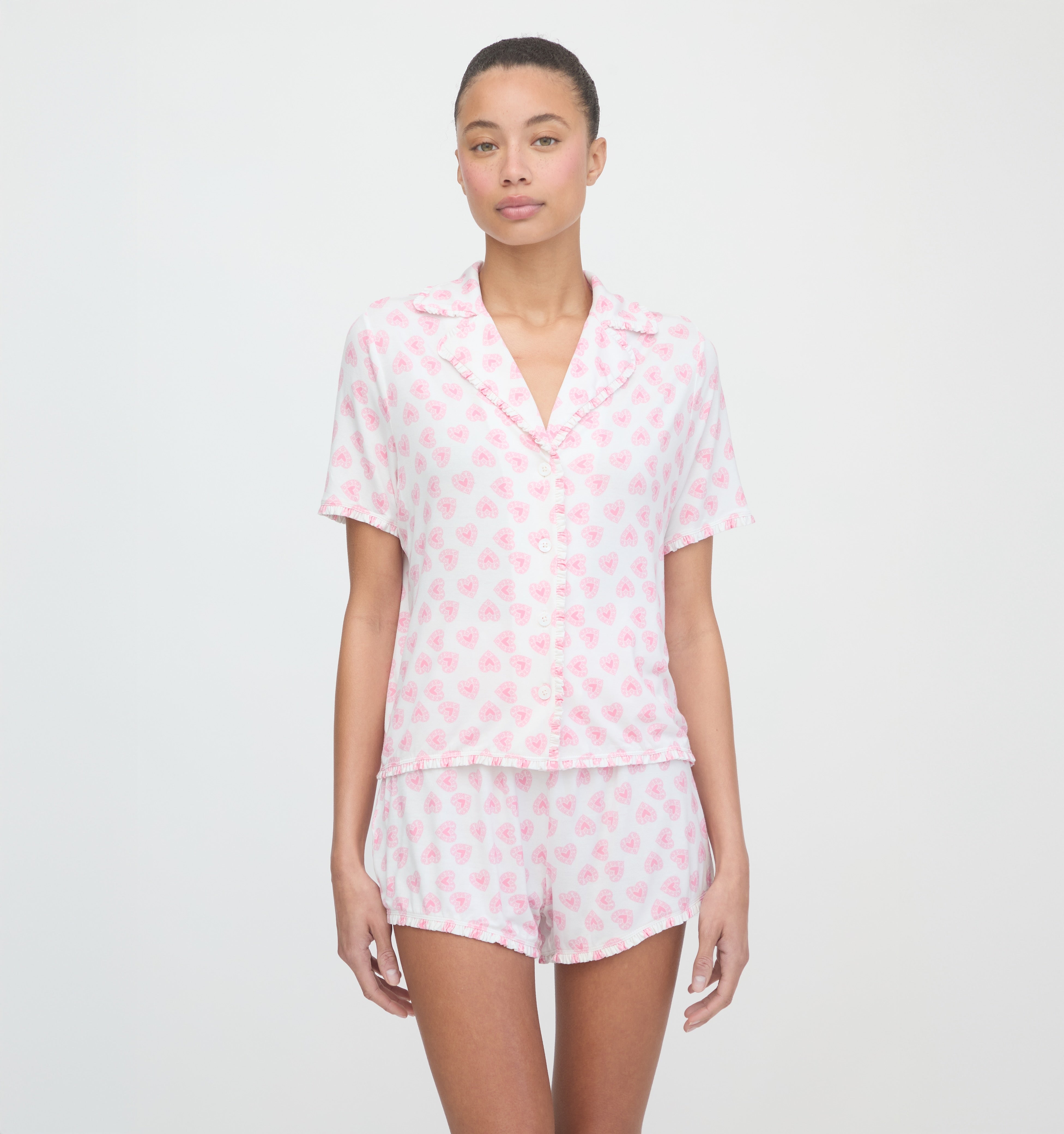 The Paige Pajama Set - Pink Doily Heart – Hill House Home