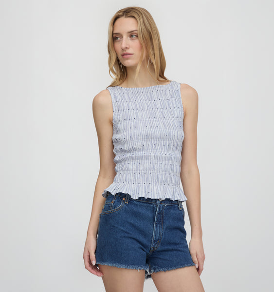 The Phoebe Nap Top - Blue Swiss Dot – Hill House Home
