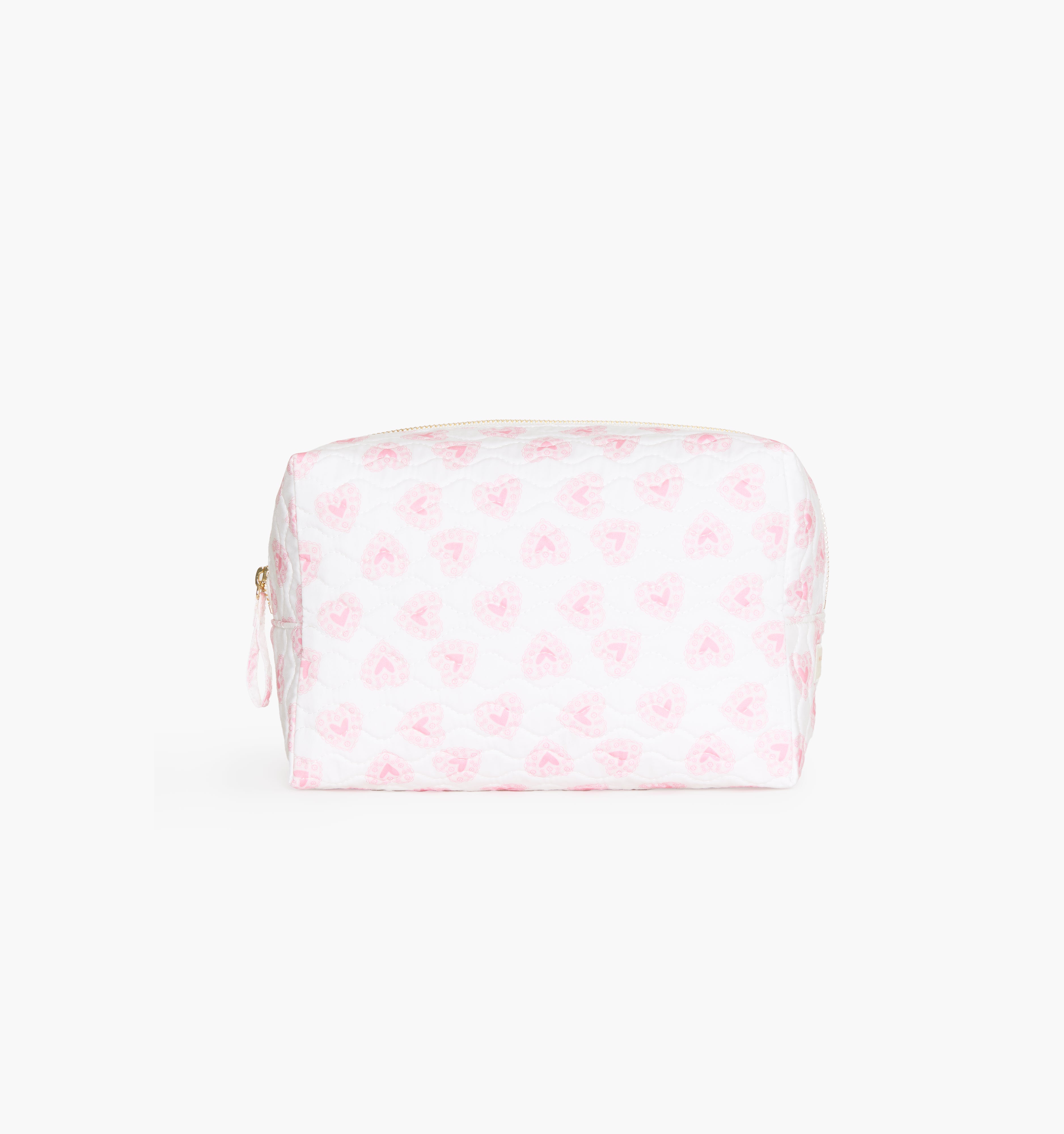 The Quilted Cosmetic Bag - Pink Doily Heart