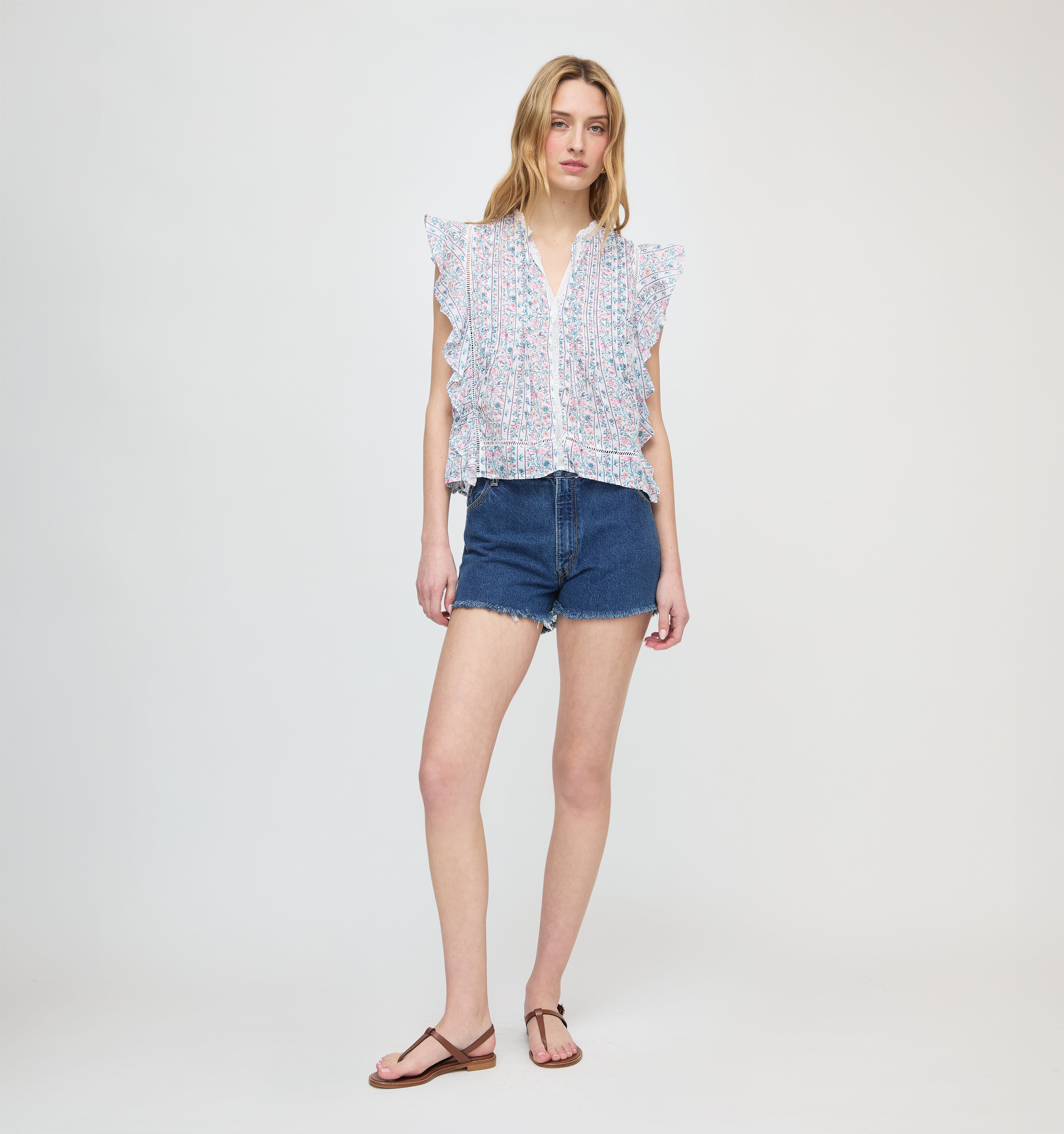The Ramona Top - White Etched Floral Stripe – Hill House Home