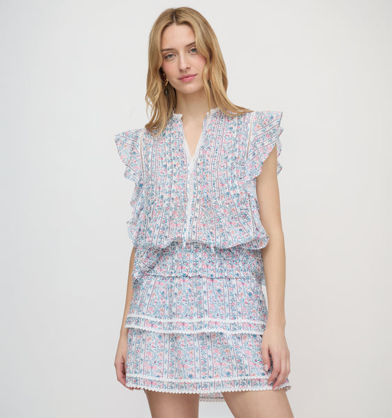 The Ramona Top - White Etched Floral Stripe – Hill House Home