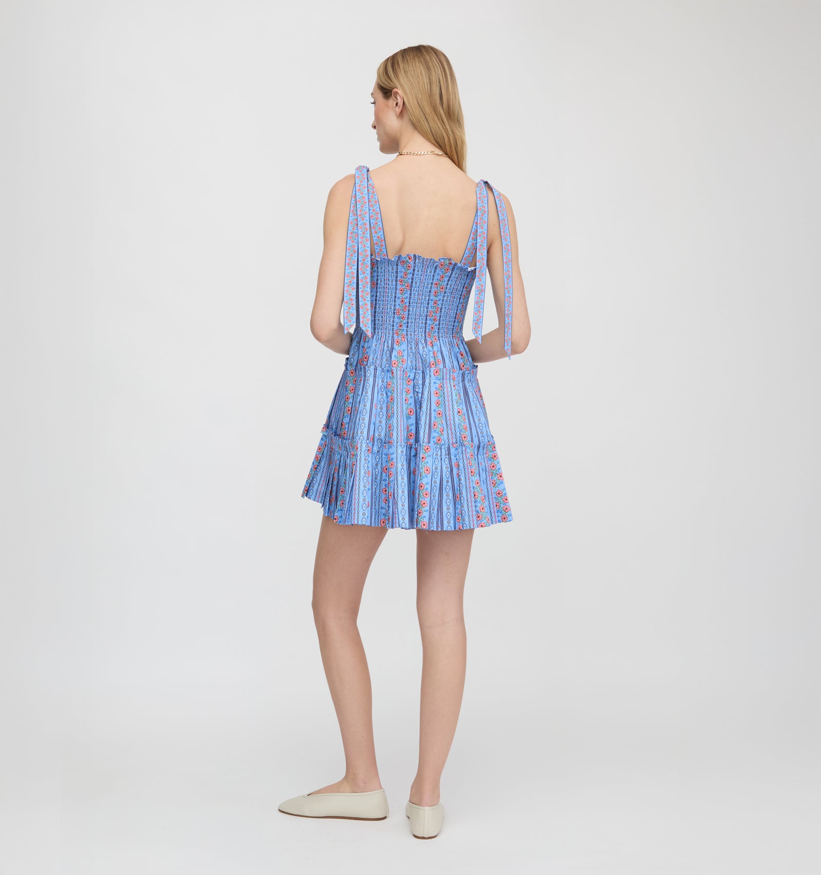 The Ribbon Charlotte Nap Dress - Blue Floral Batik Stripe Hill House Home The Ribbon Charlotte Nap Dress - Blue Floral Batik Stripe Hill House Home