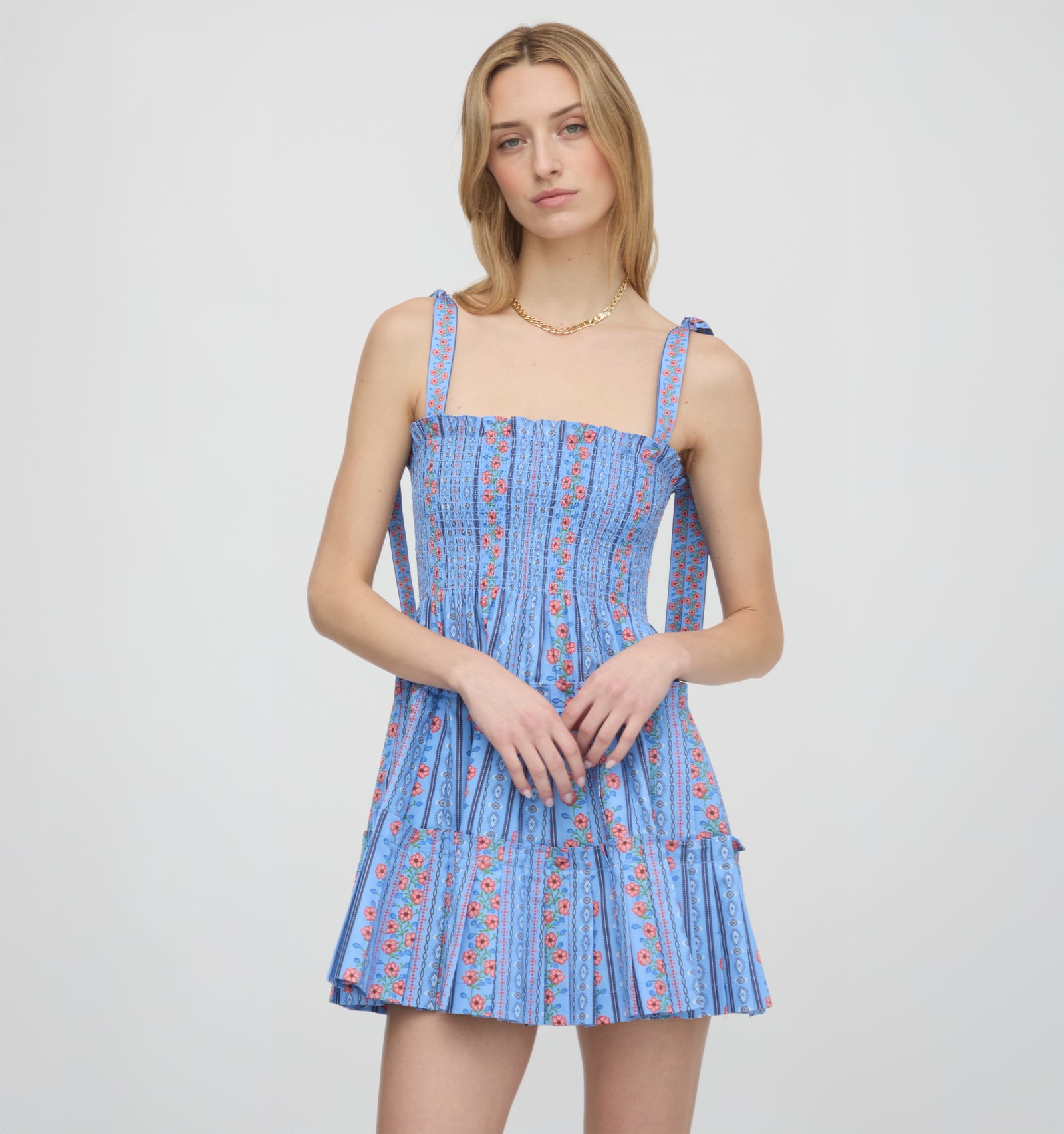 dusty blue velvet bridesmaid dresses Hill House Home Women's The Ribbon Charlotte Nap Dress - Blue Floral Batik Stripe