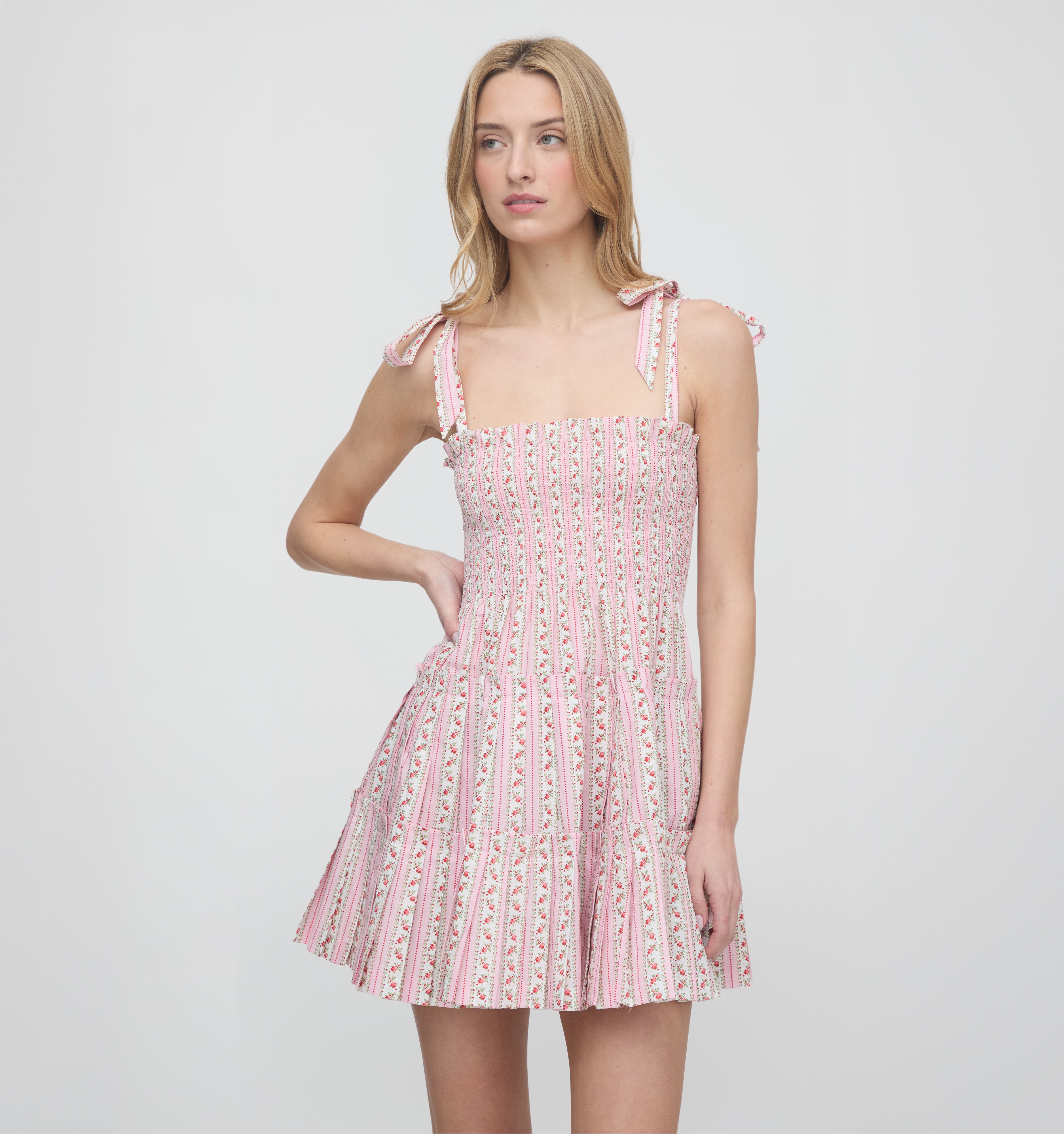 The Ribbon Charlotte Nap Dress - Pink Floral Dot Stripe – Hill