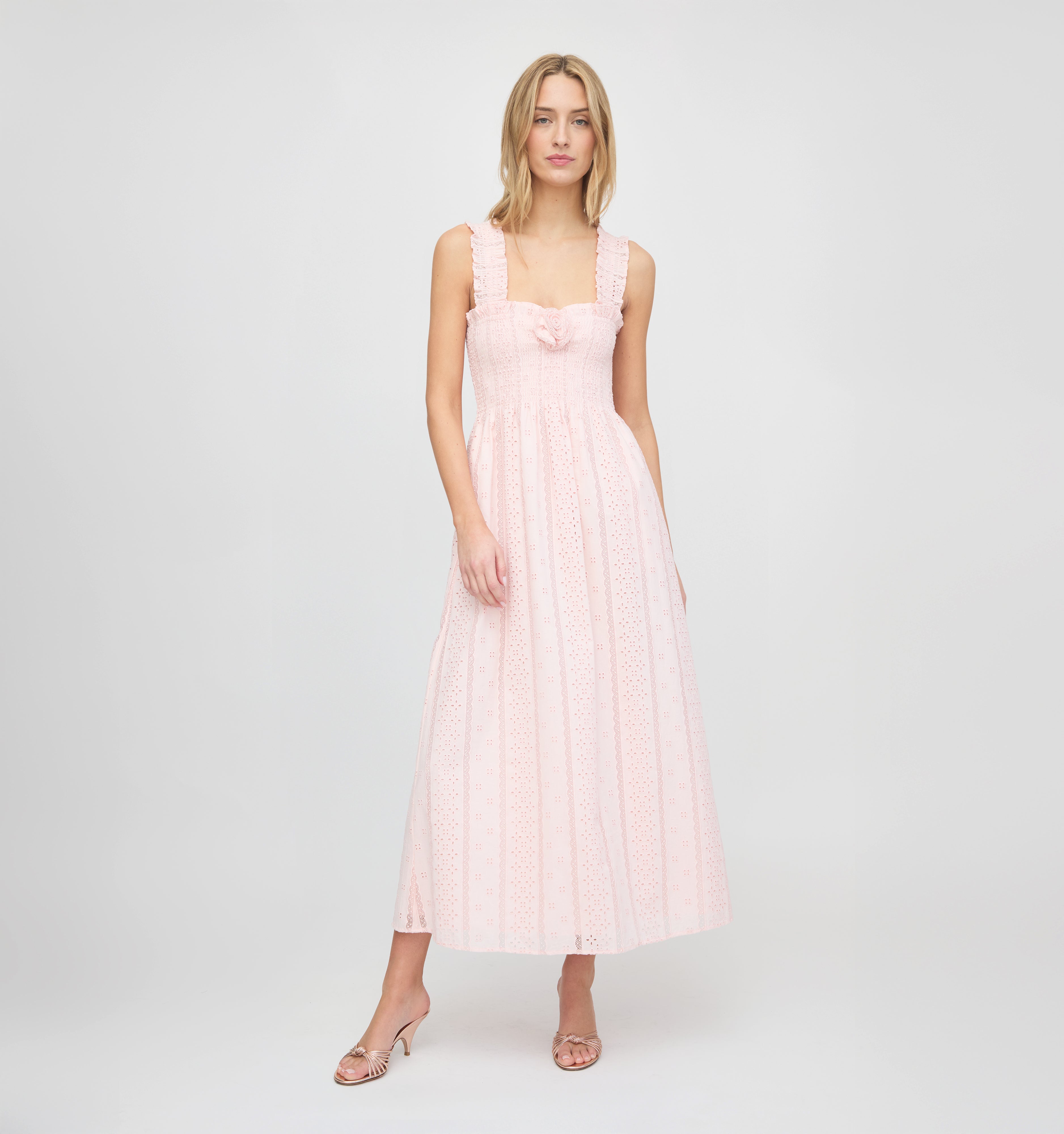 The Rosetta Nap Dress - Pink Broderie Voile