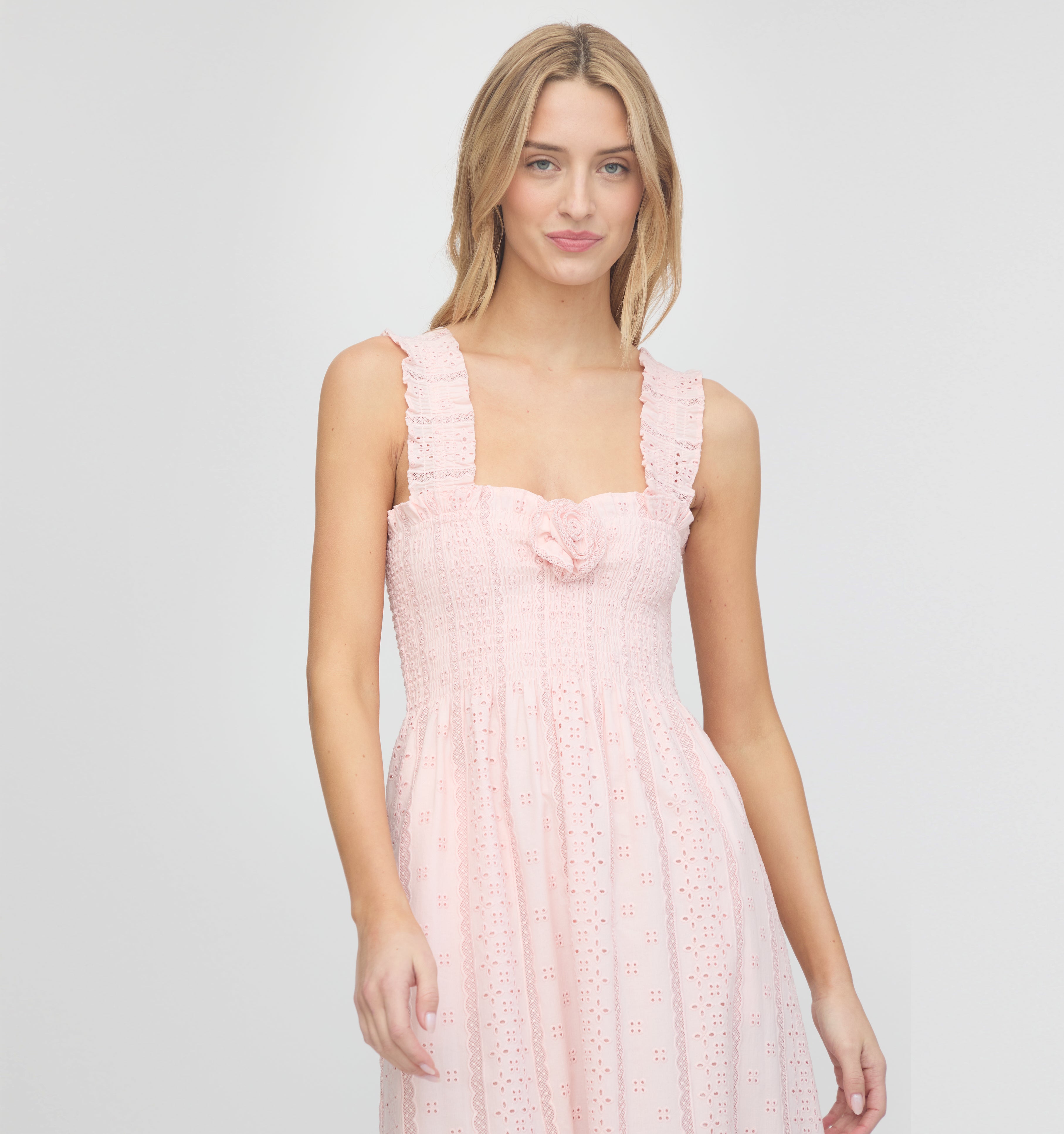 The Rosetta Nap Dress - Pink Broderie Voile
