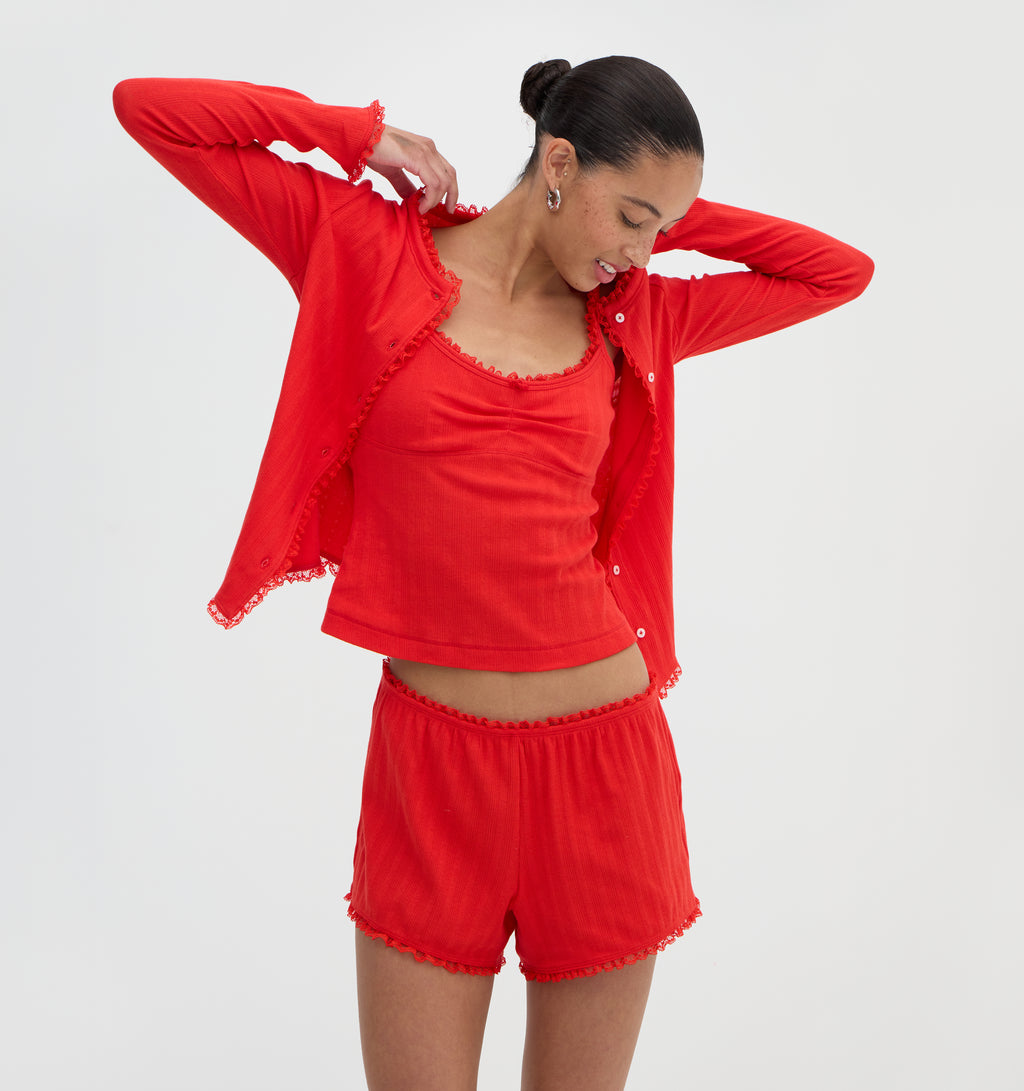 Hill House Home The Kaelie Pointelle Cardigan - Candy Apple Red