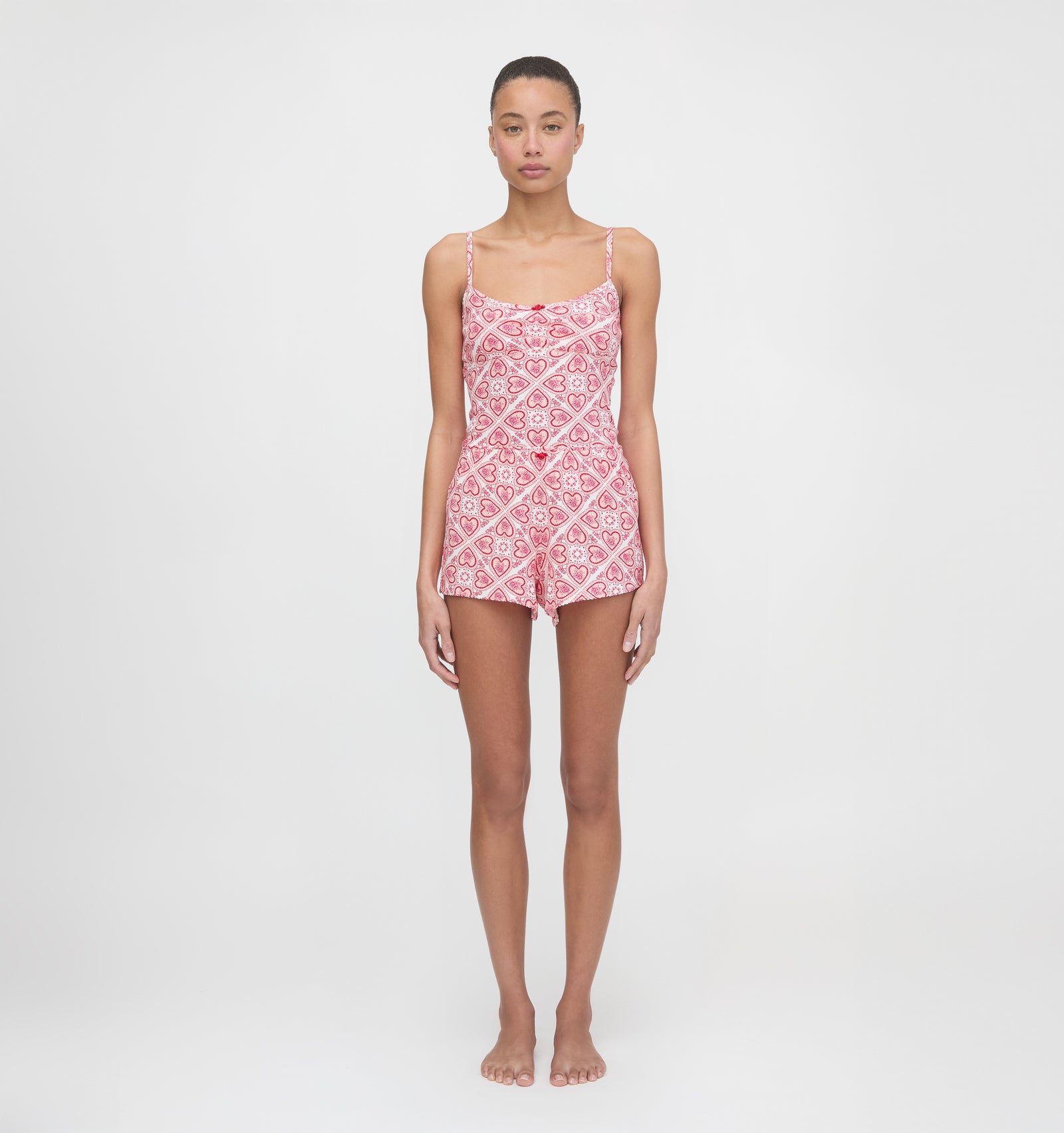 The Sadie Pointelle PJ Set - White Patchwork Doily Heart