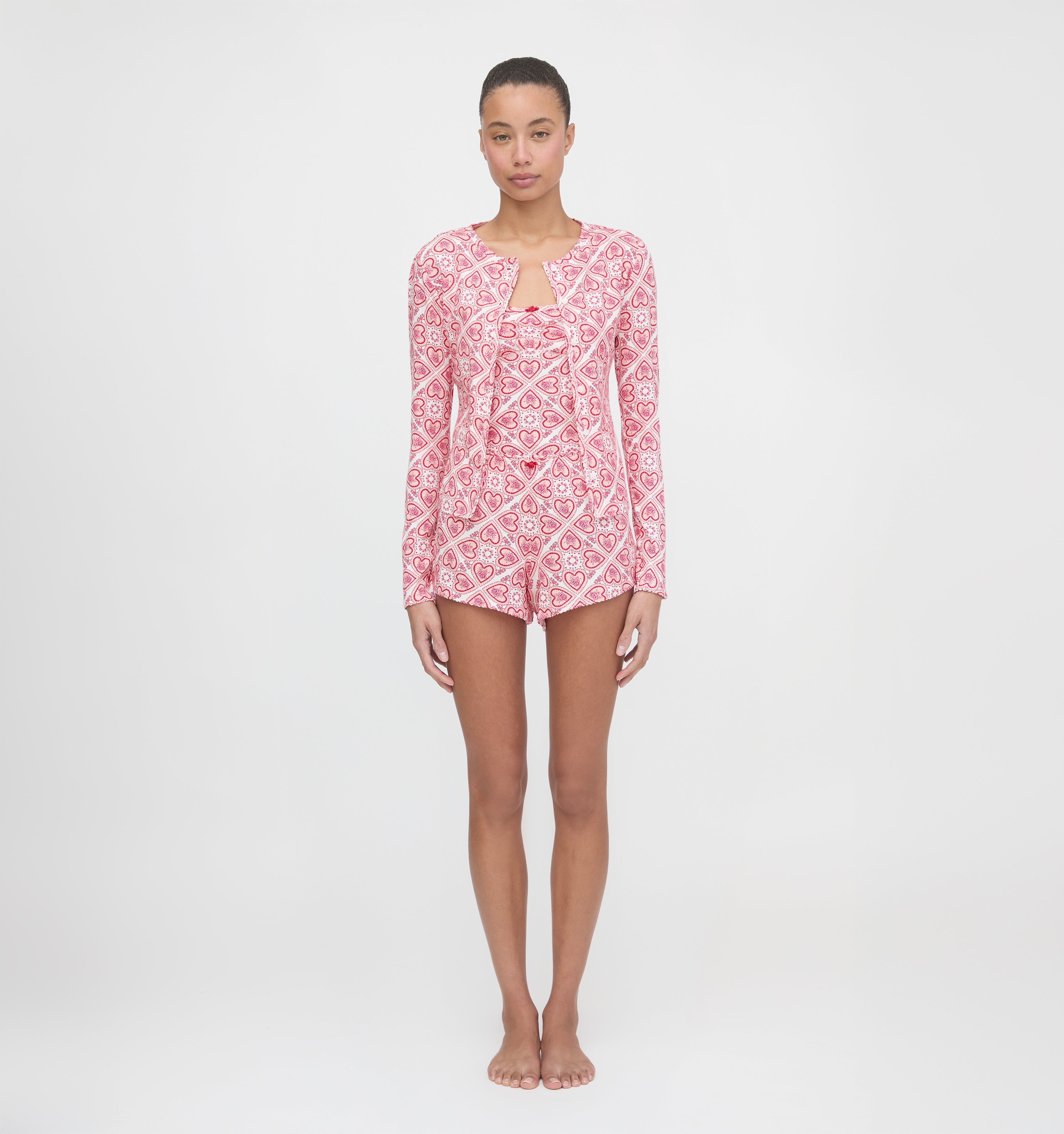 The Kaelie Pointelle Cardigan - White Patchwork Doily Heart