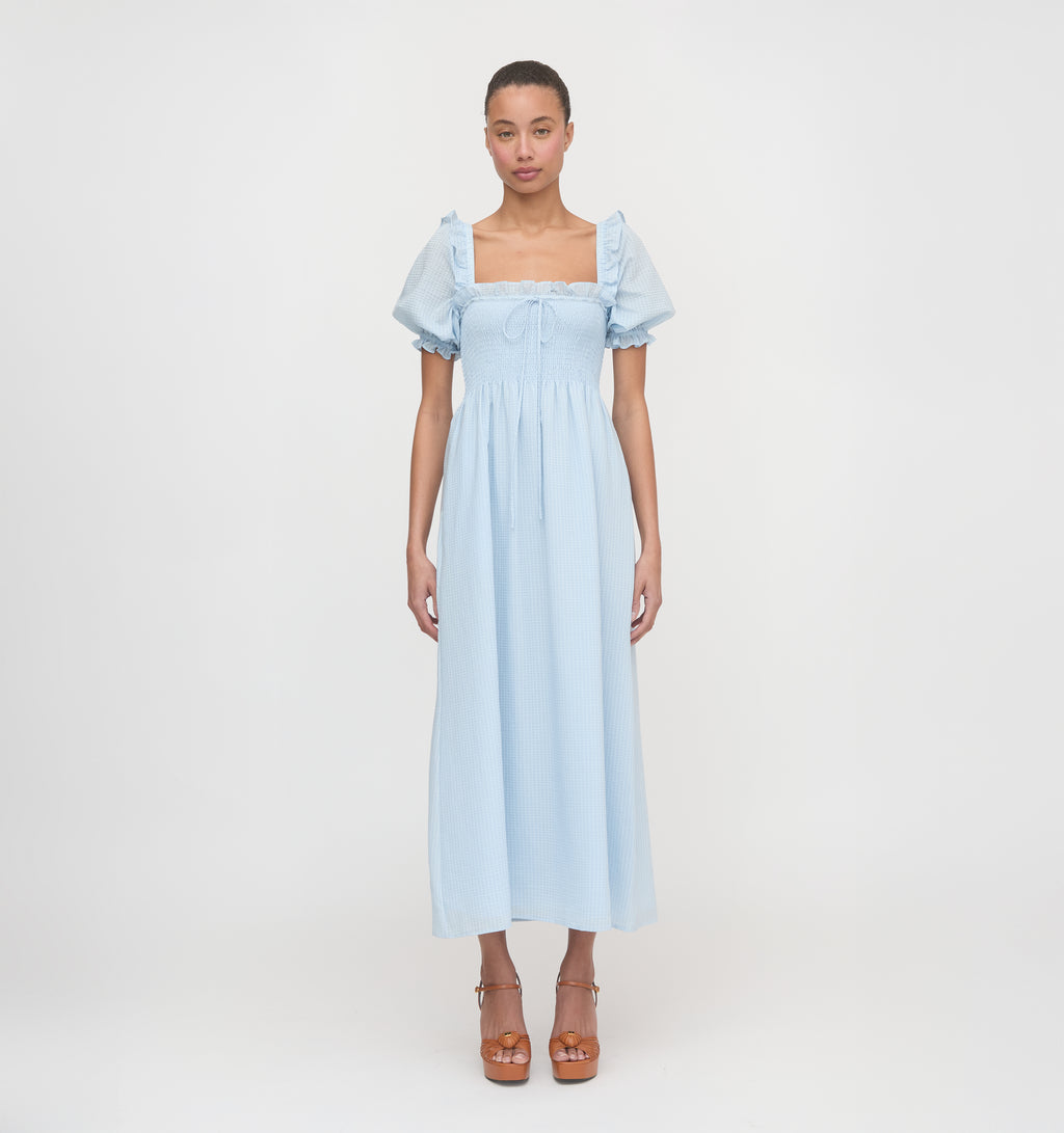 uo scarlett ruffle midi dress The Scarlett Nap Dress in Pale Blue XXXS