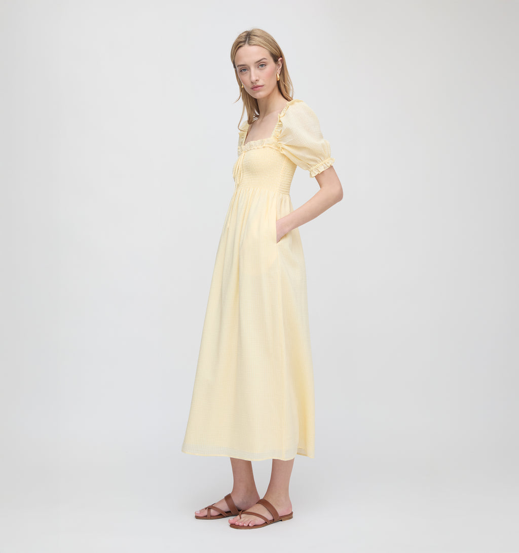 butter yellow midi dress Banana Lopez Midi Dress