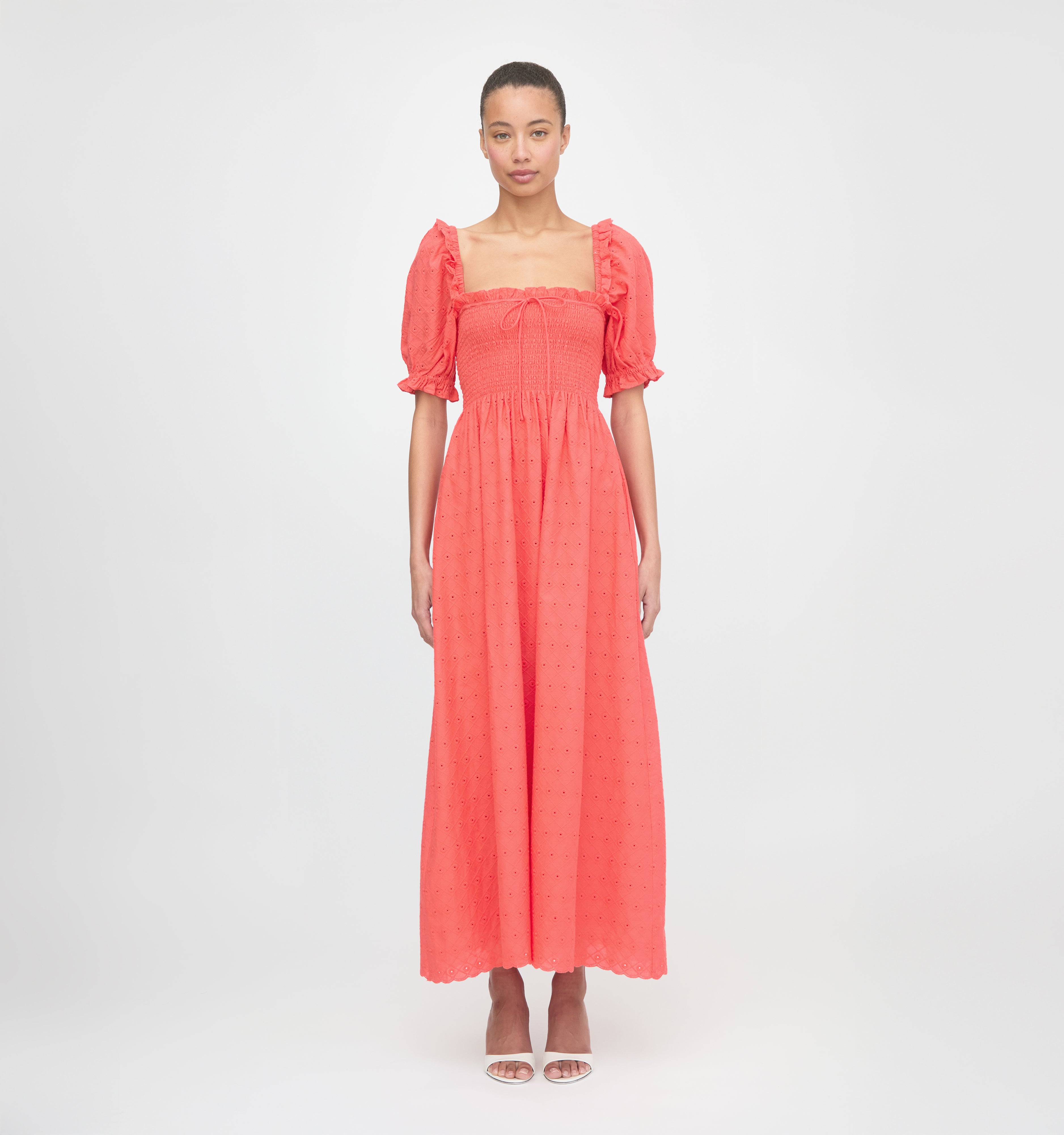 The Scarlett Nap Dress - Coral Daisy Broderie