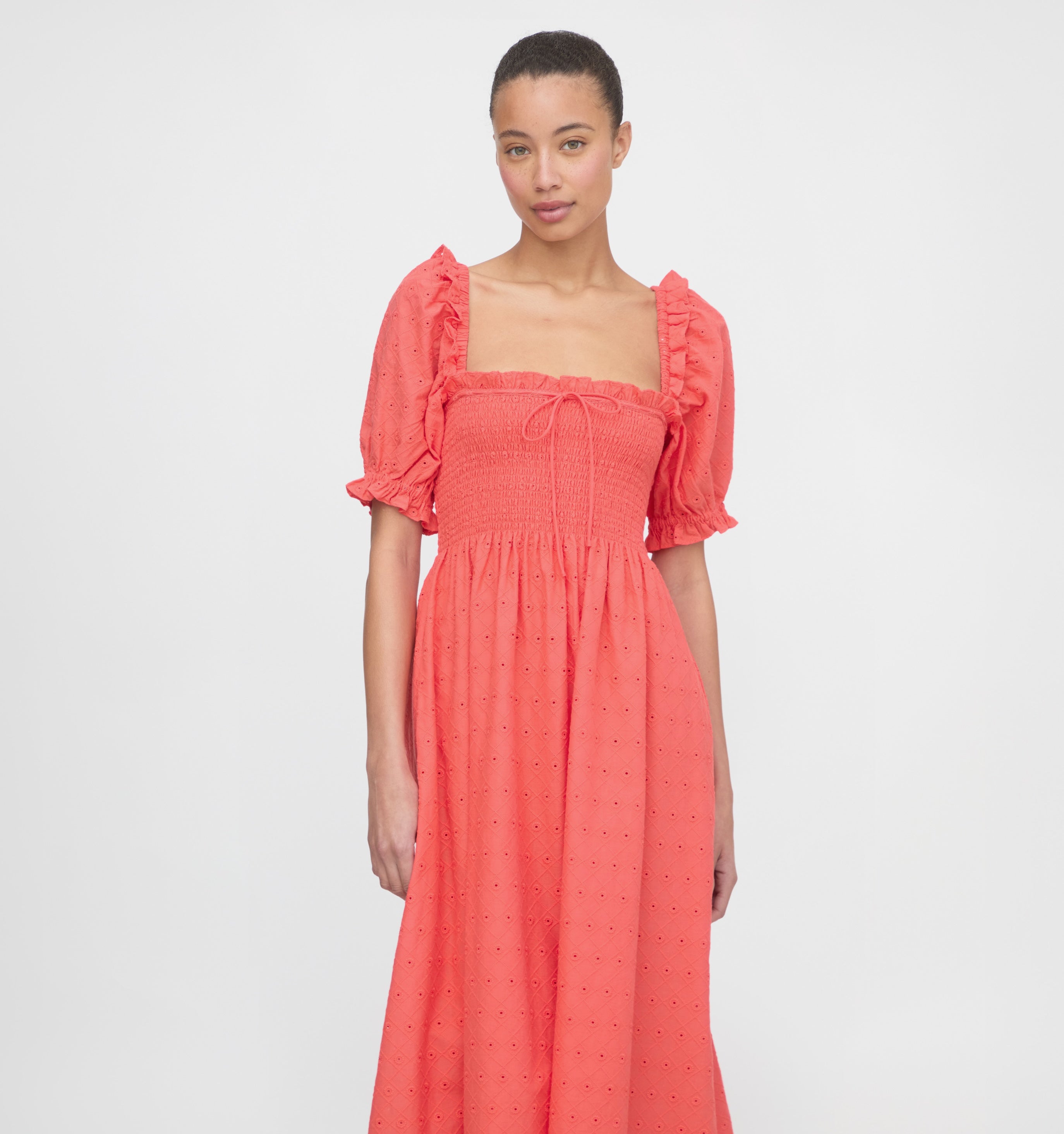 The Scarlett Nap Dress - Coral Daisy Broderie