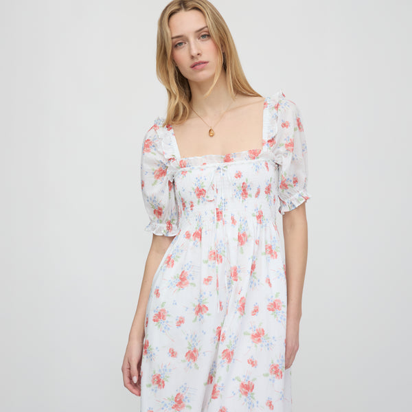 open lace back dress The Cosima Nap Dress in White Patchwork Organza