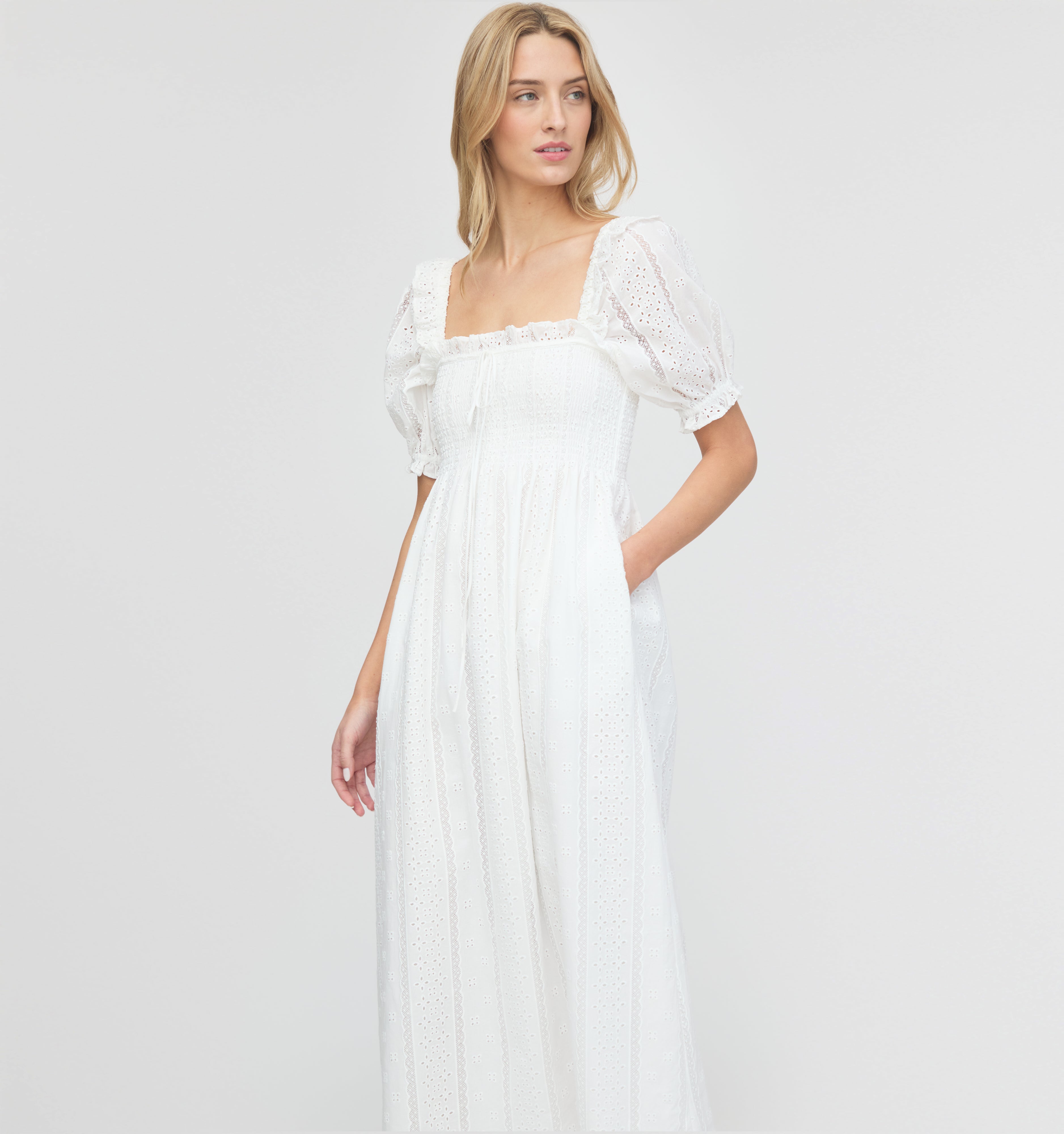 The Scarlett Nap Dress - White Broderie Voile