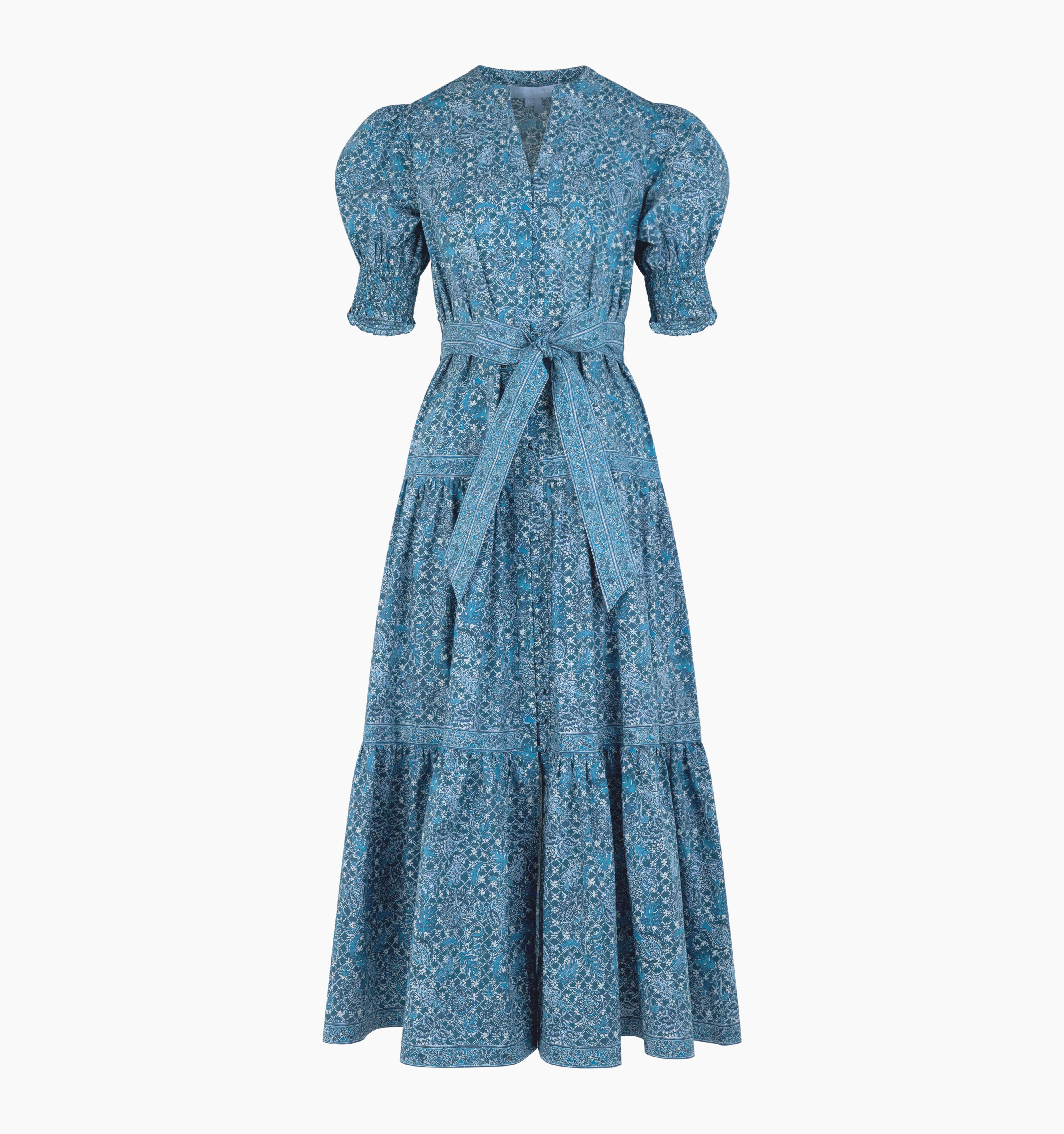 The Yara Dress - Navy Calico Trellis