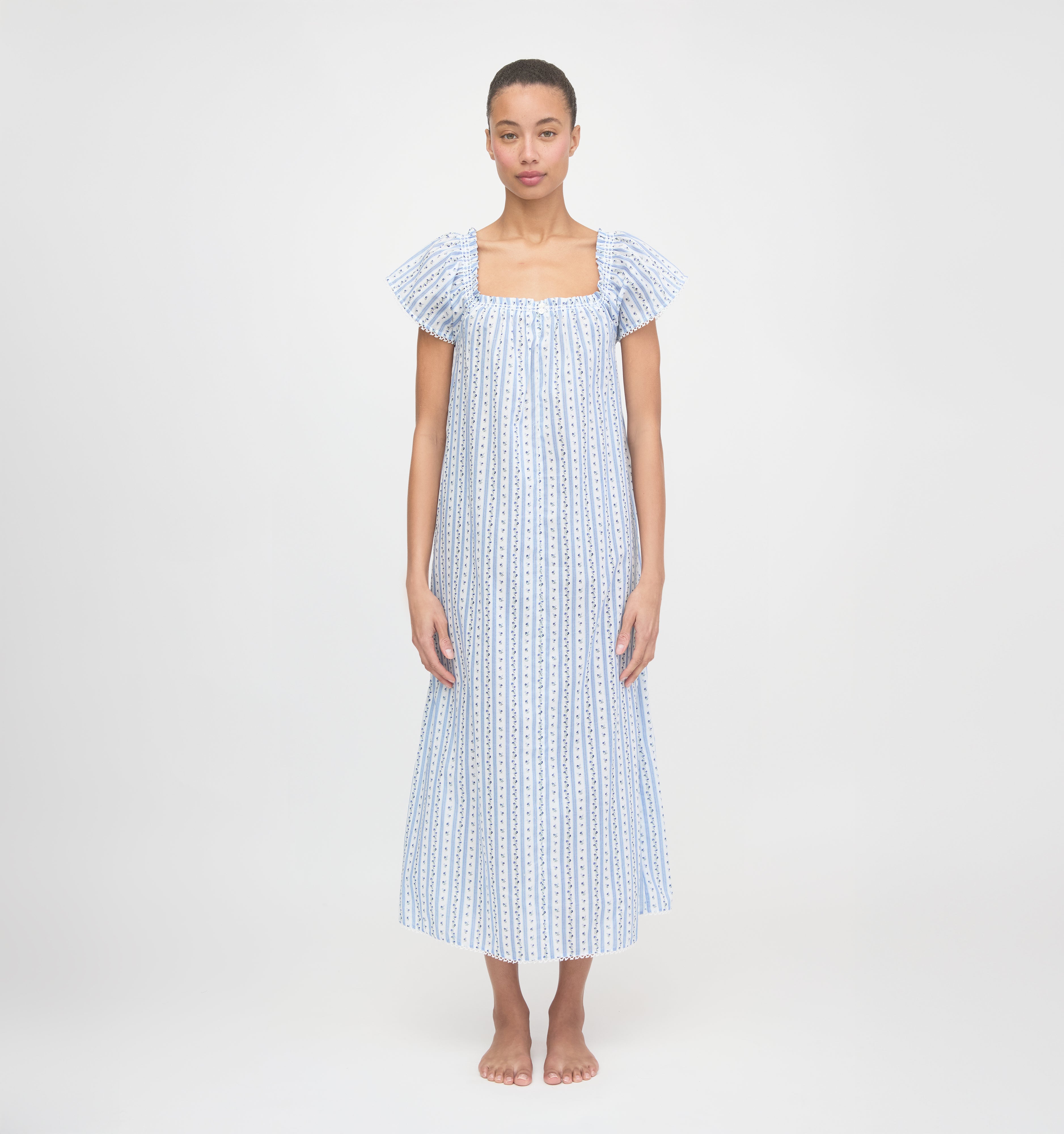 The Therese Nightgown - Blue Petal Stripe