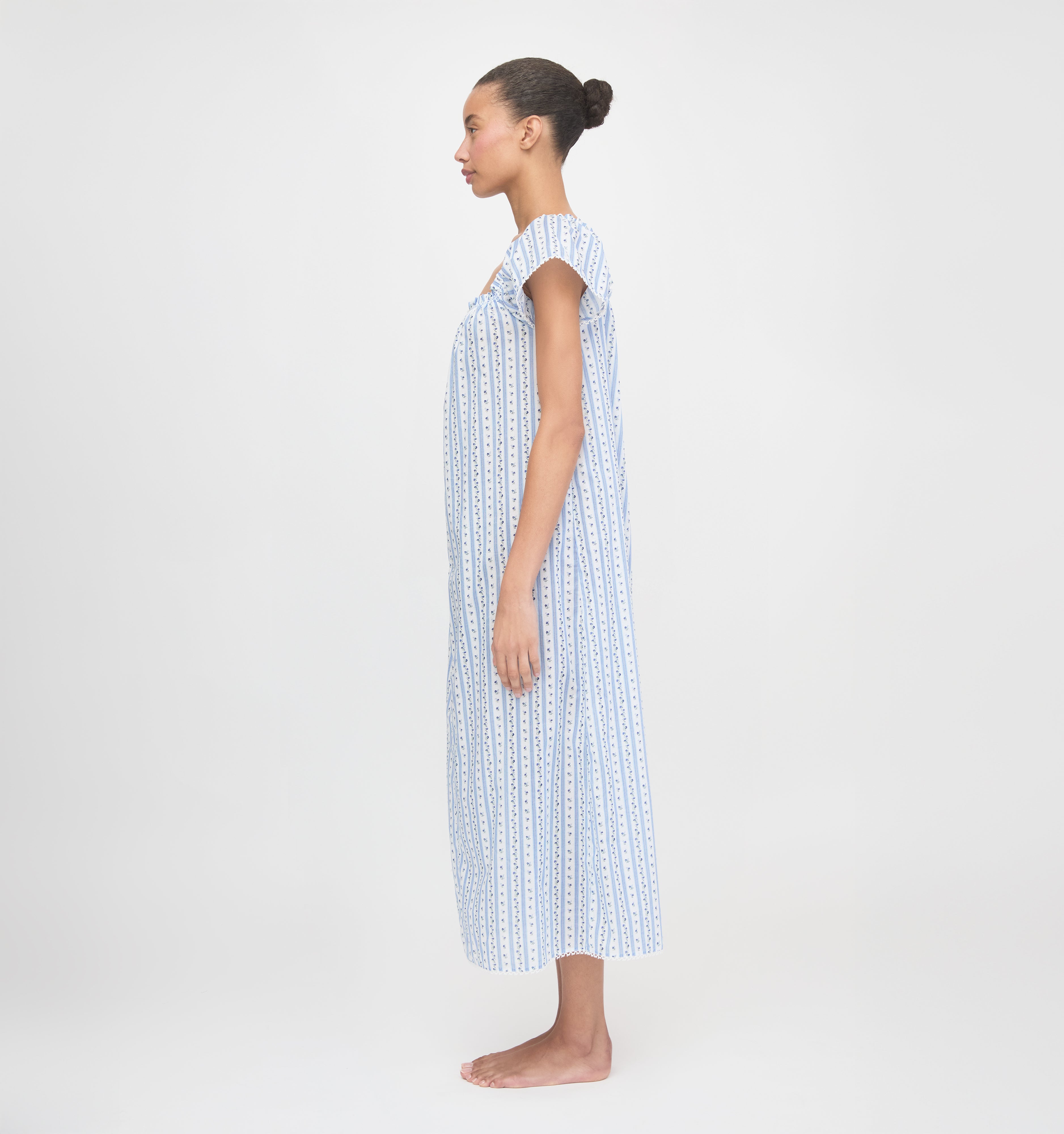 The Therese Nightgown - Blue Petal Stripe