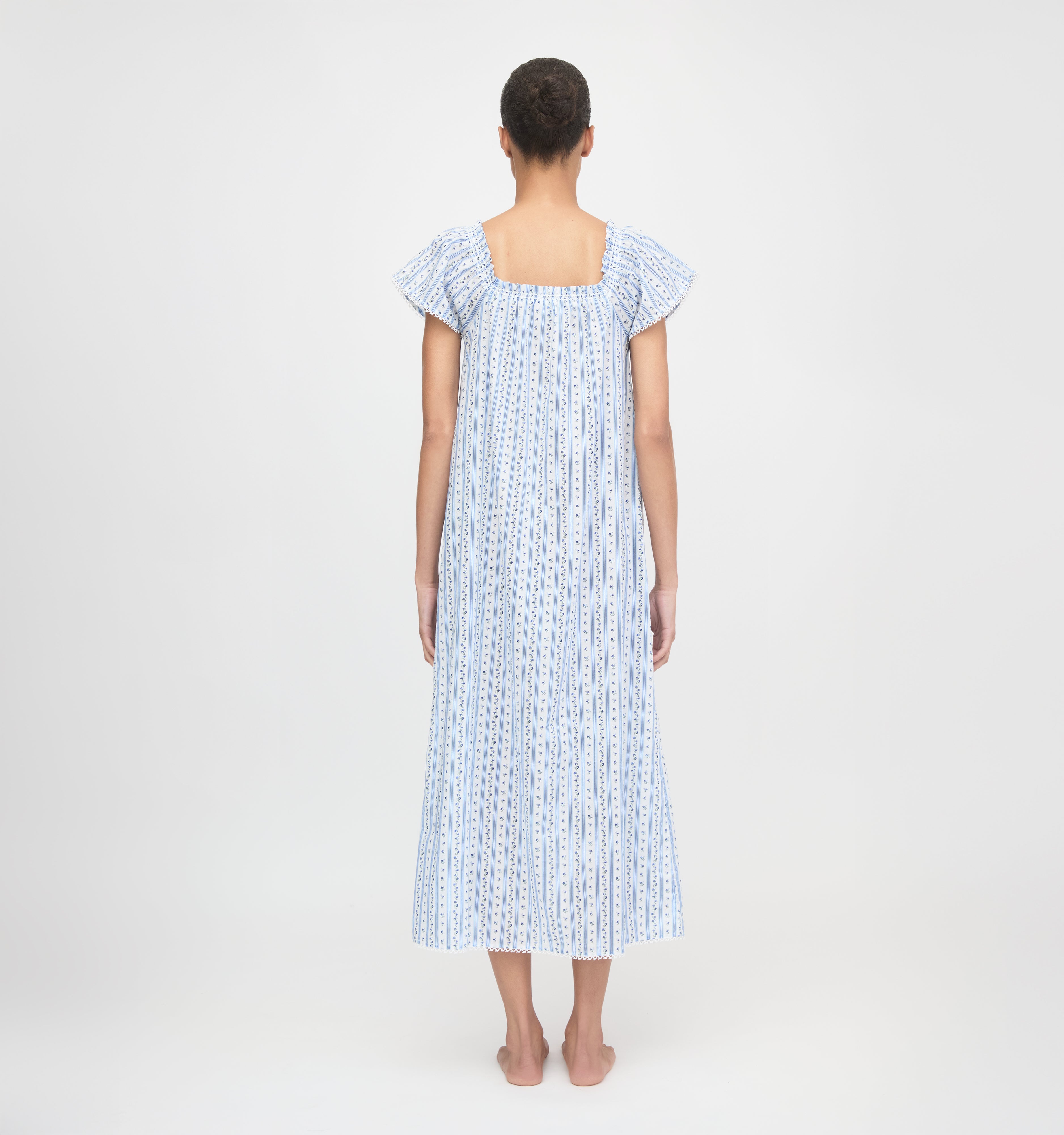 The Therese Nightgown - Blue Petal Stripe