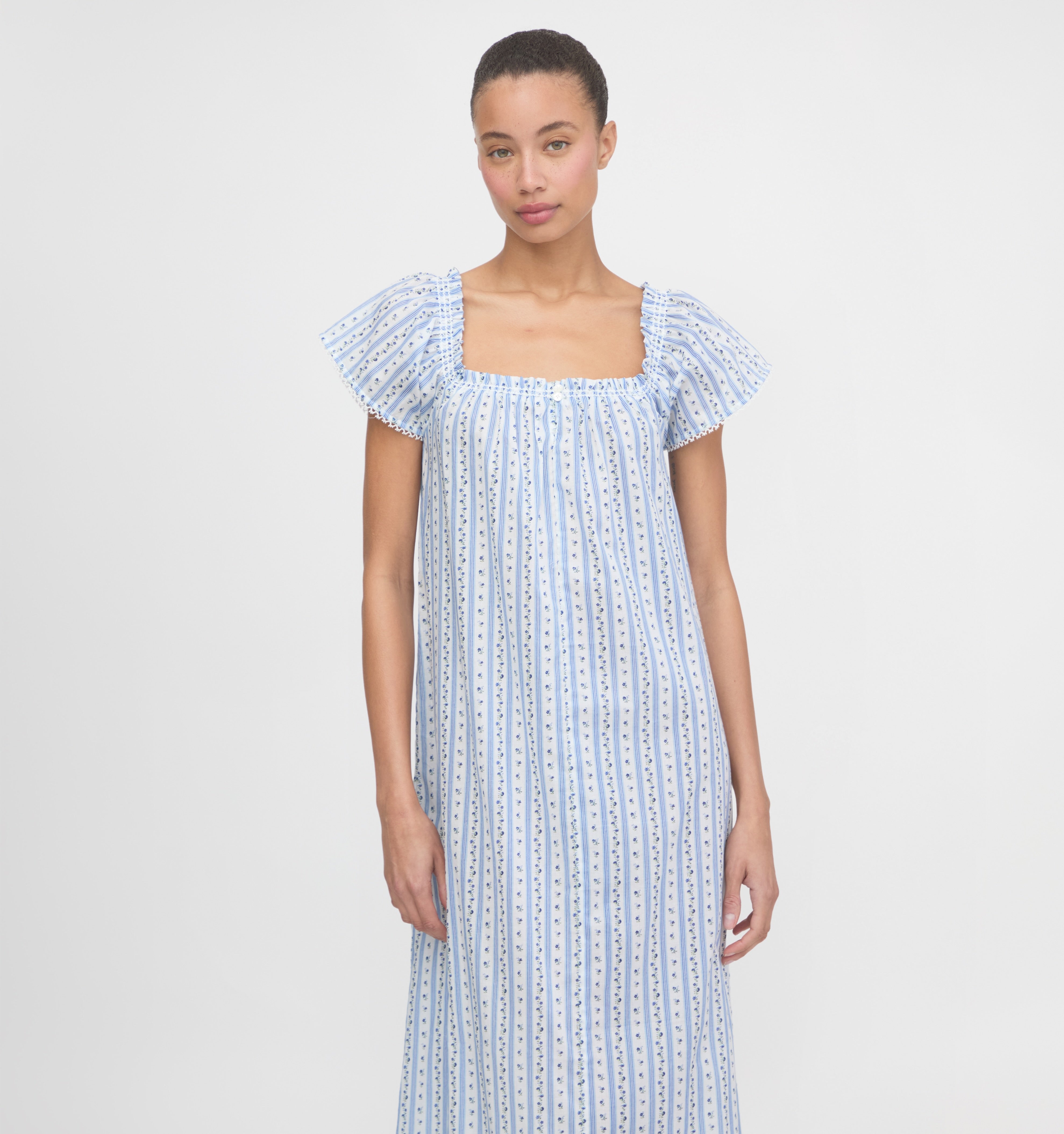 The Therese Nightgown - Blue Petal Stripe