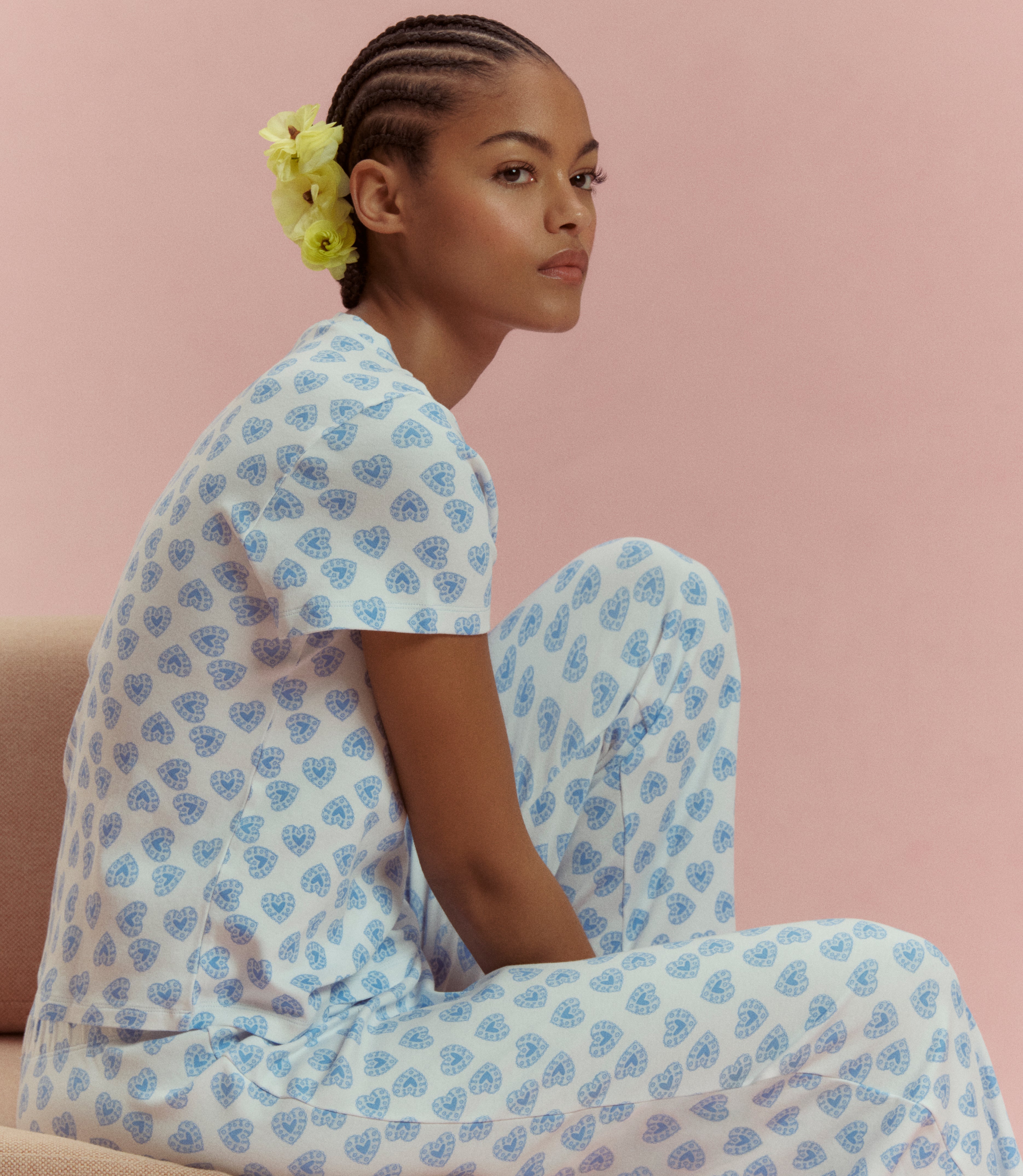 The Kelly Pajama Set - Blue Doily Heart