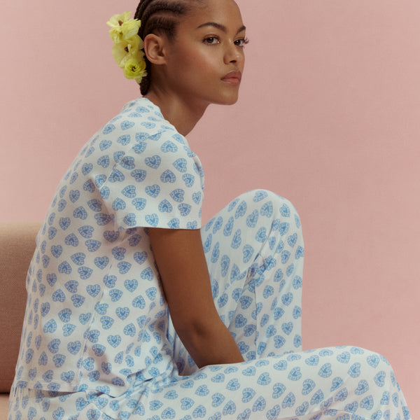 The Kelly Pajama Set - Blue Doily Heart – Hill House Home