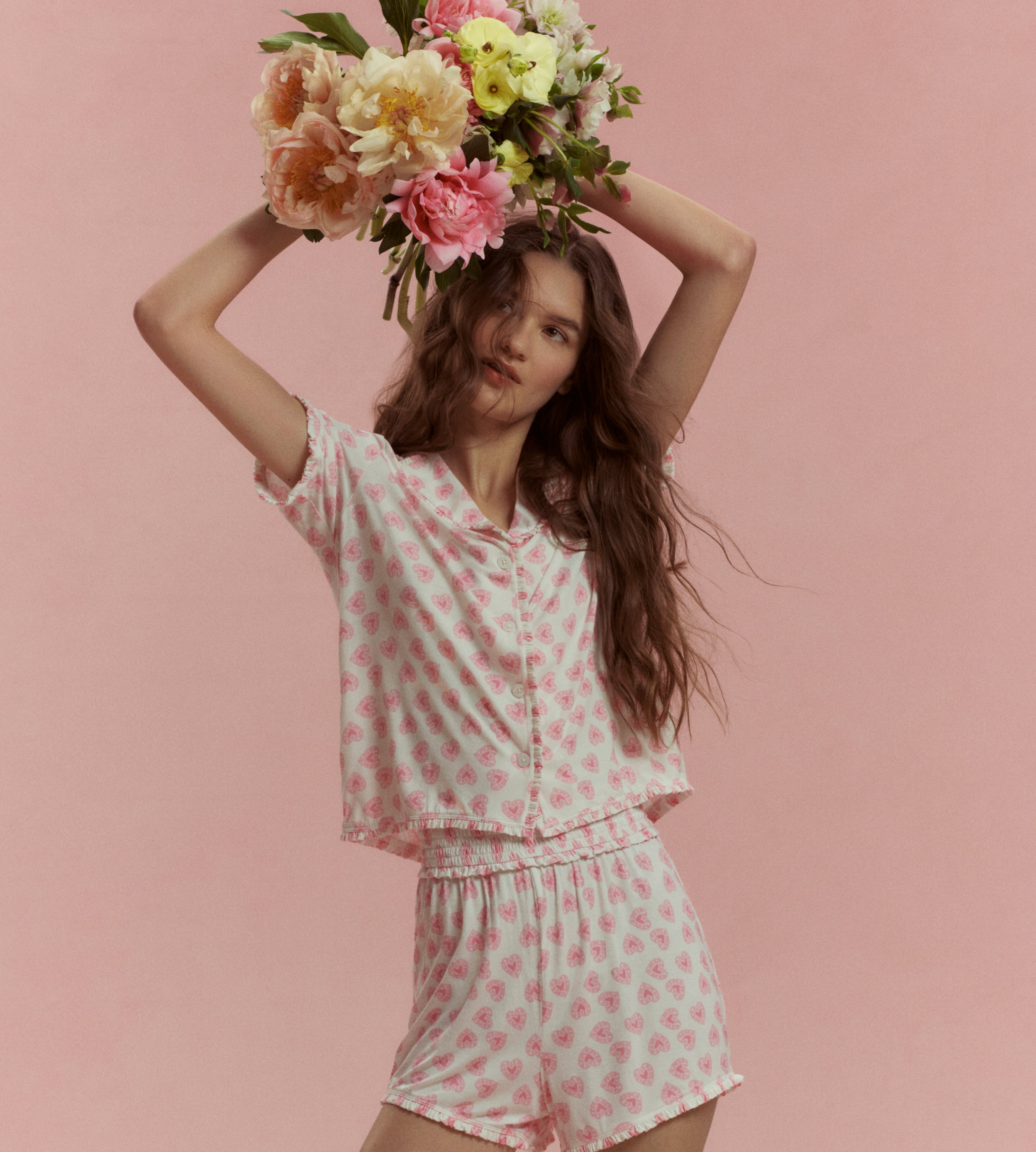 The Paige Pajama Set - Pink Doily Heart