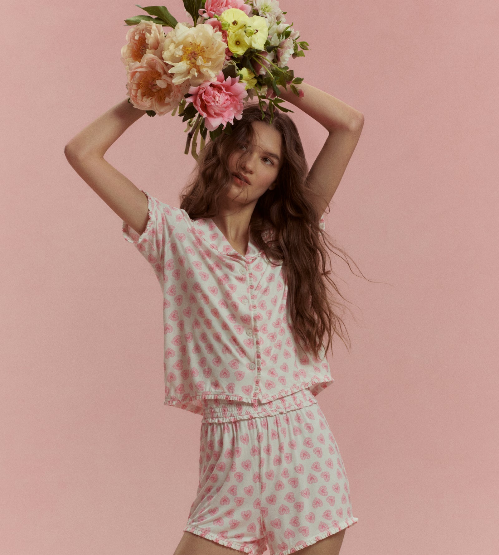 The Paige Pajama Set - Pink Doily Heart