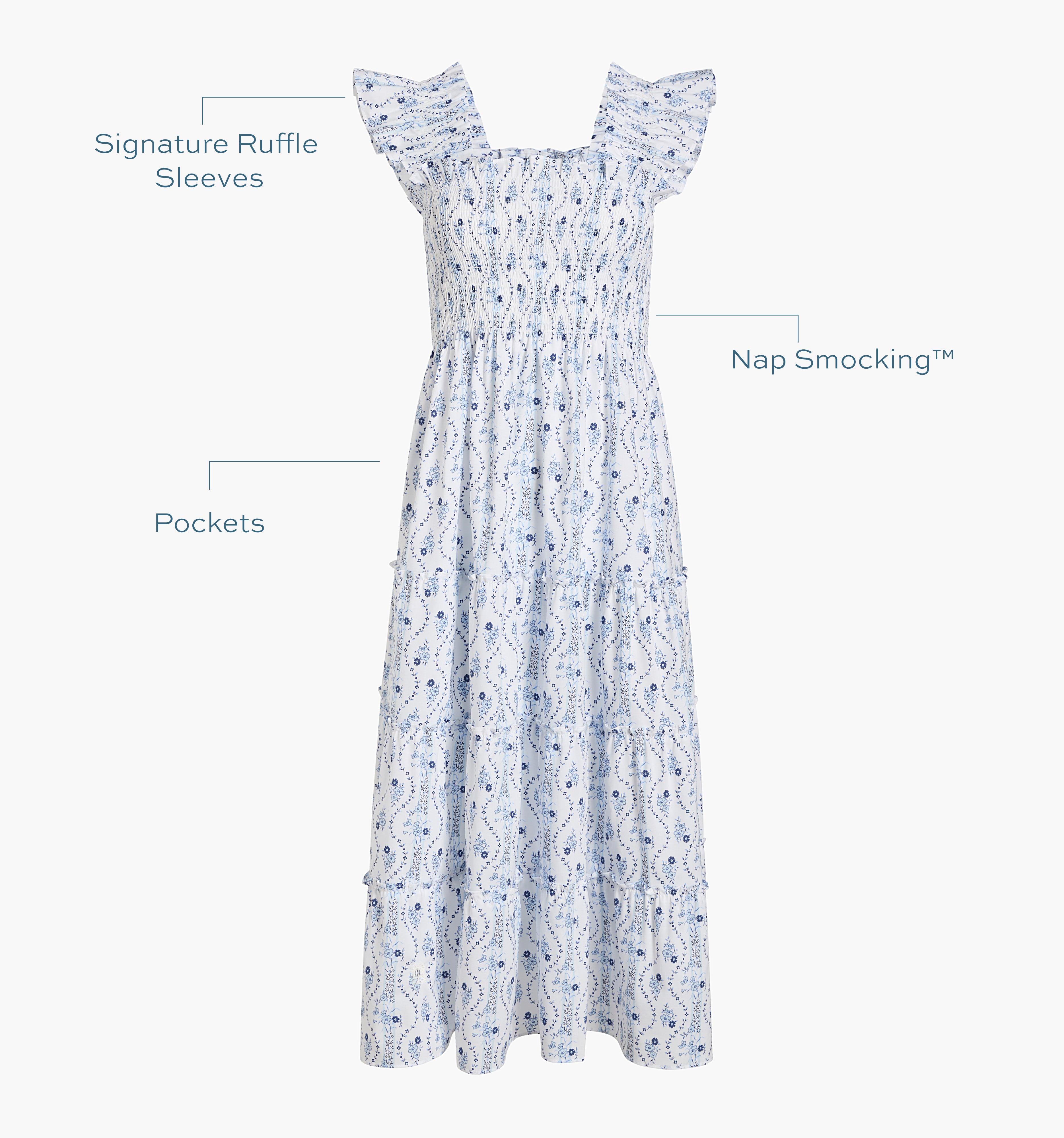 The Ellie Nap Dress - Blue Vine Stripe