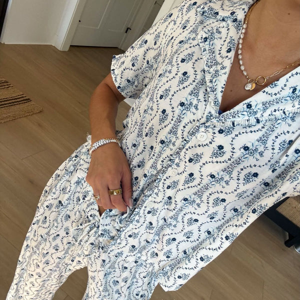 The Marina Pajama Set - Blue Vine Stripe – Hill House Home