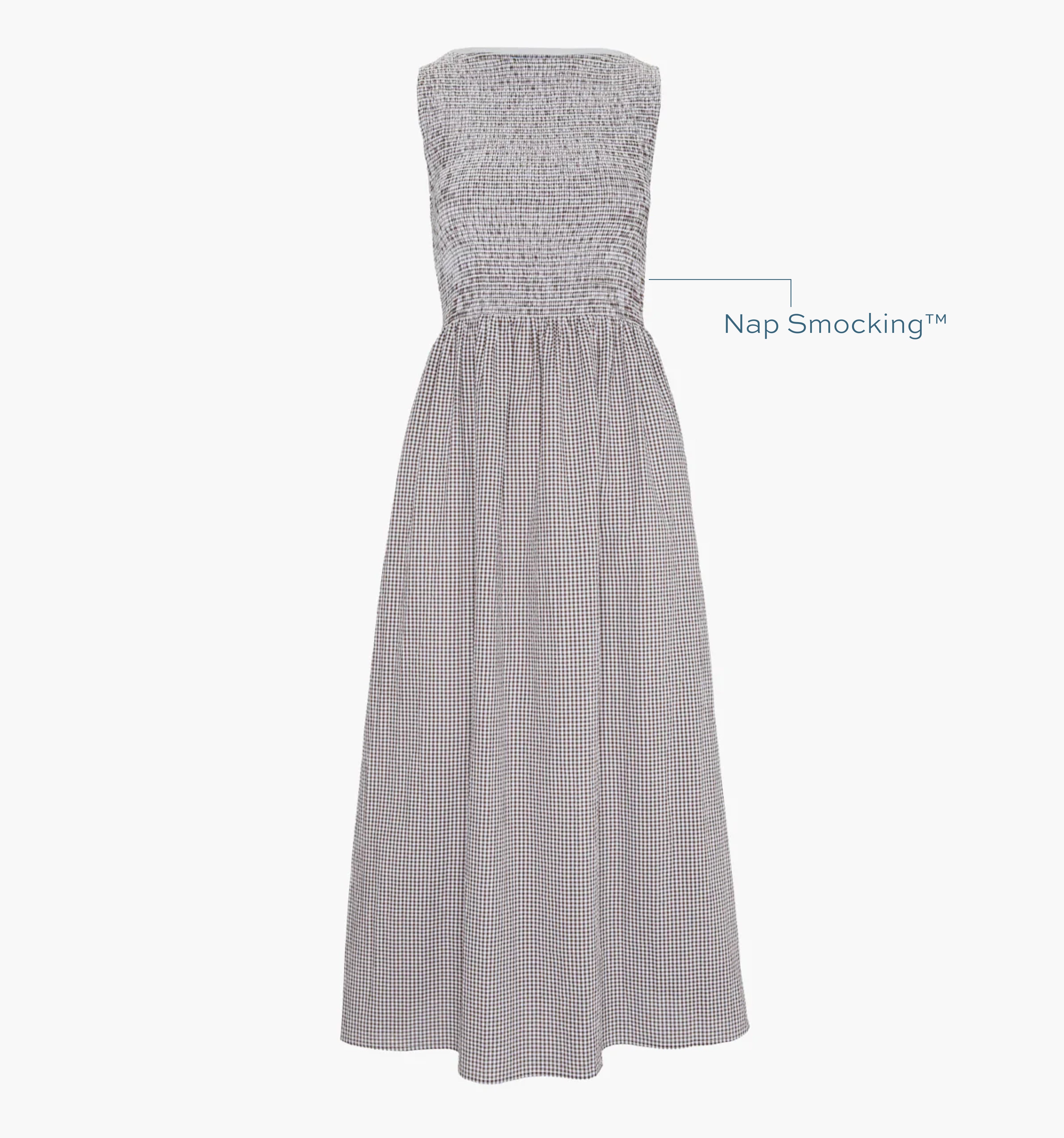 Image of a Nap Dress with text highlighting it's Nap Smocking™ color: Chocolate Gingham