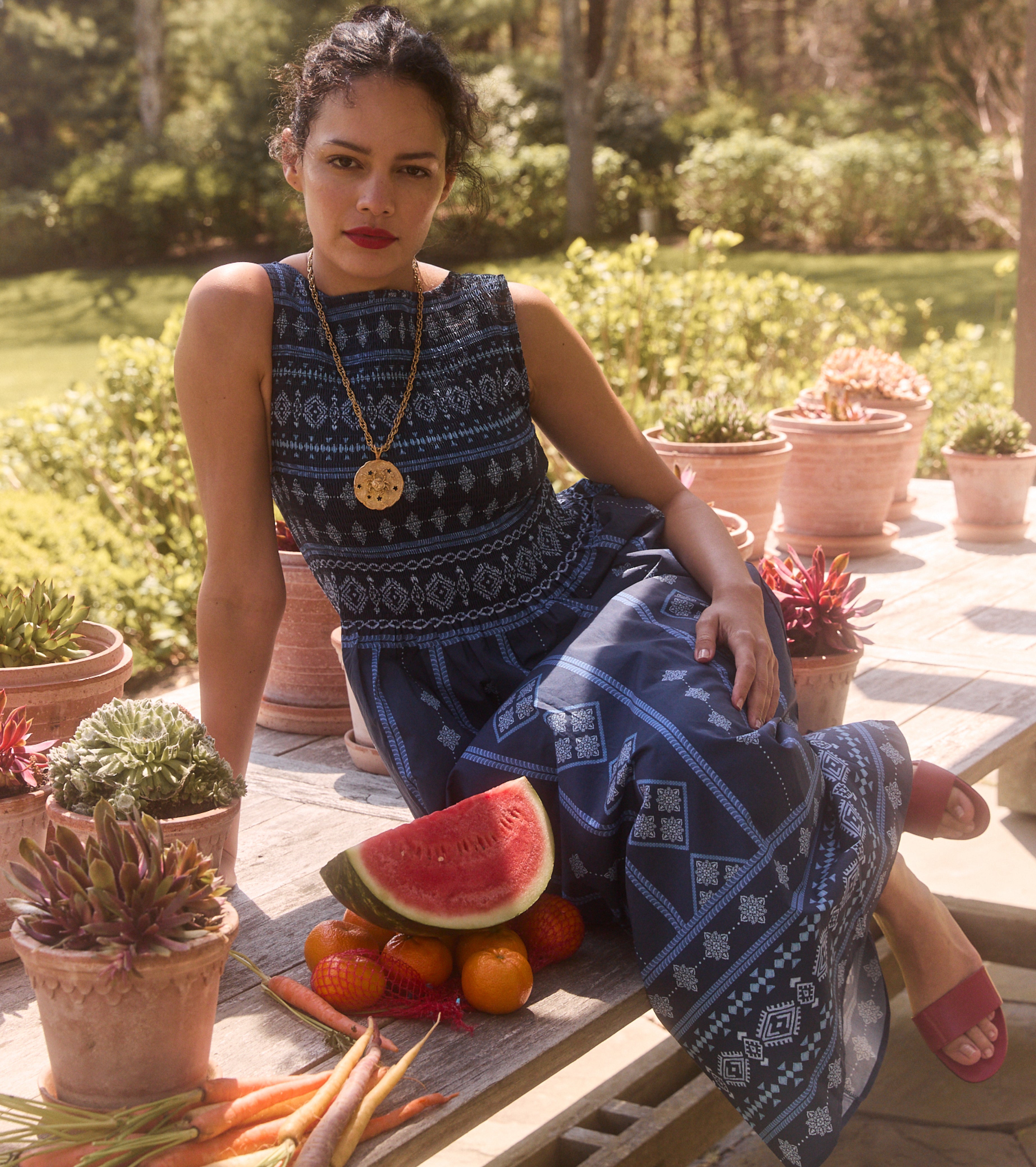 The Cosima Nap Dress - Navy Diamond Batik – Hill House Home