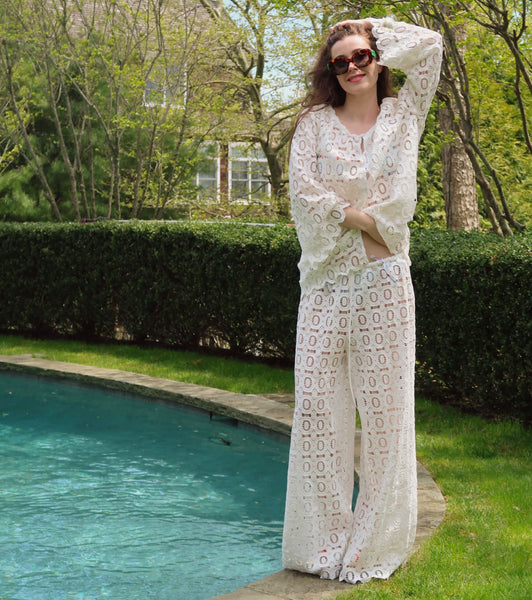 The Kaya Pool Pant - White Broderie – Hill House Home