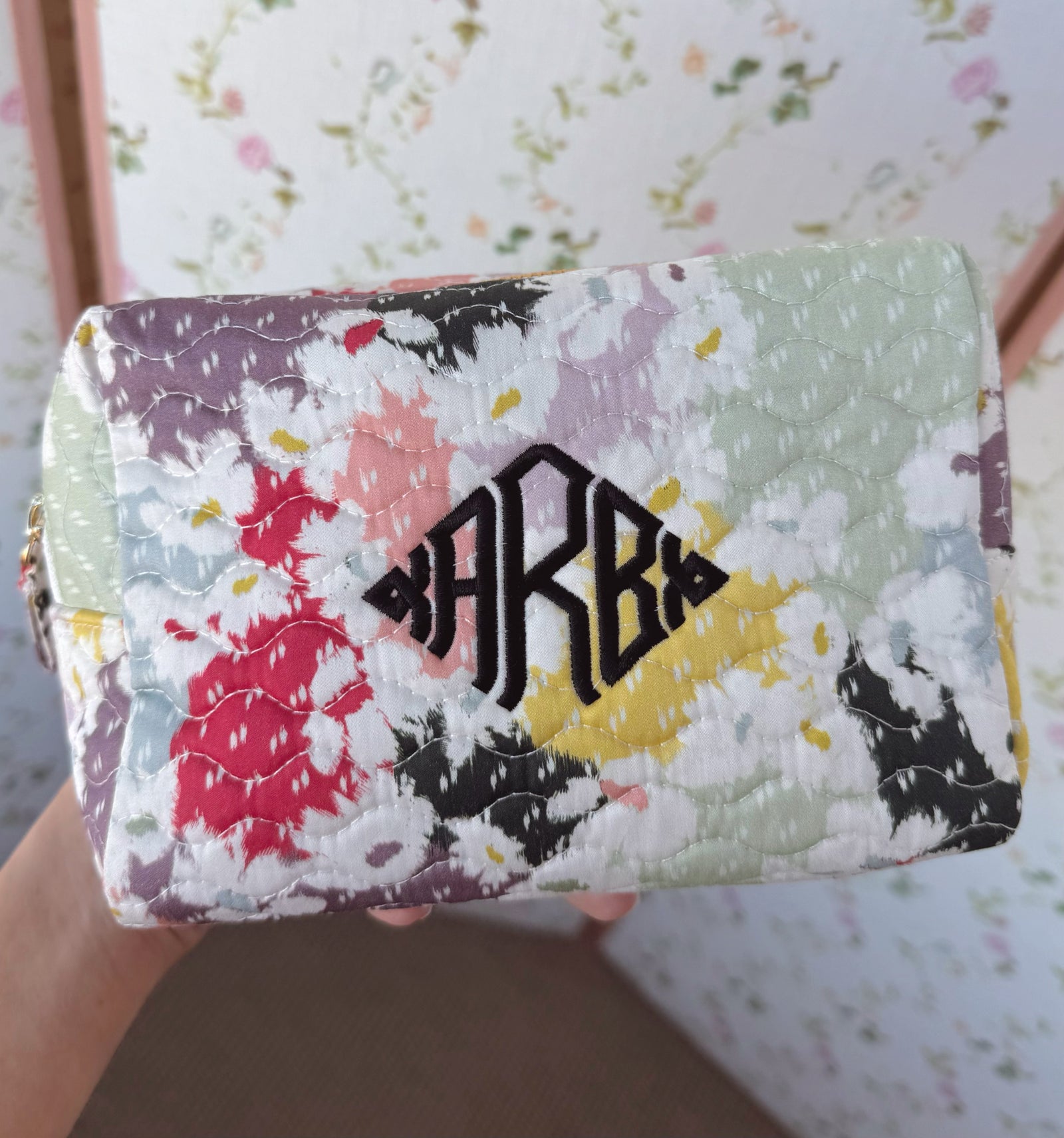 The Mini Quilted Cosmetic Bag in Daisy Camouflage color: Daisy Camouflage