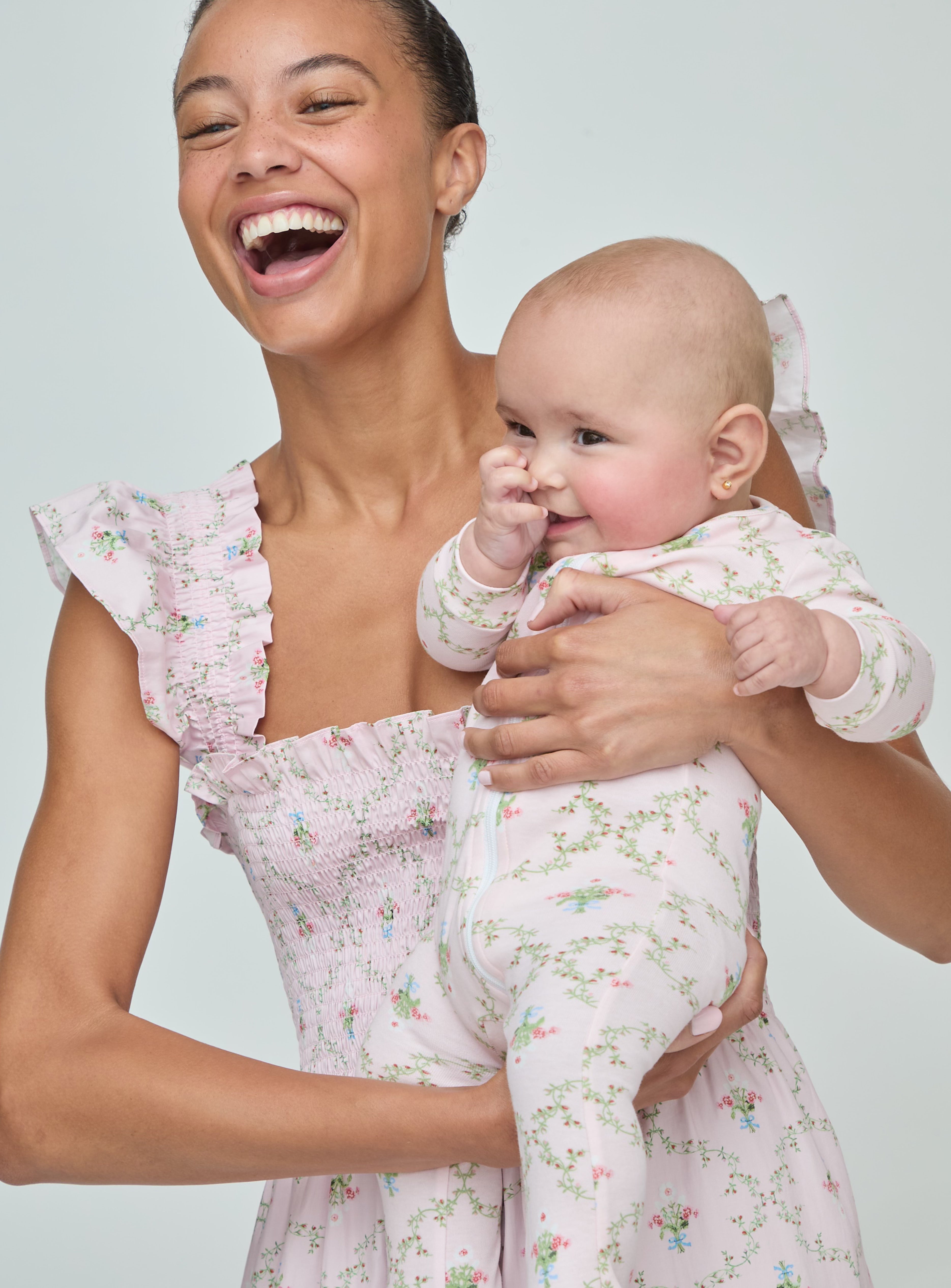 The Footie Pajama - Light Pink Trellis