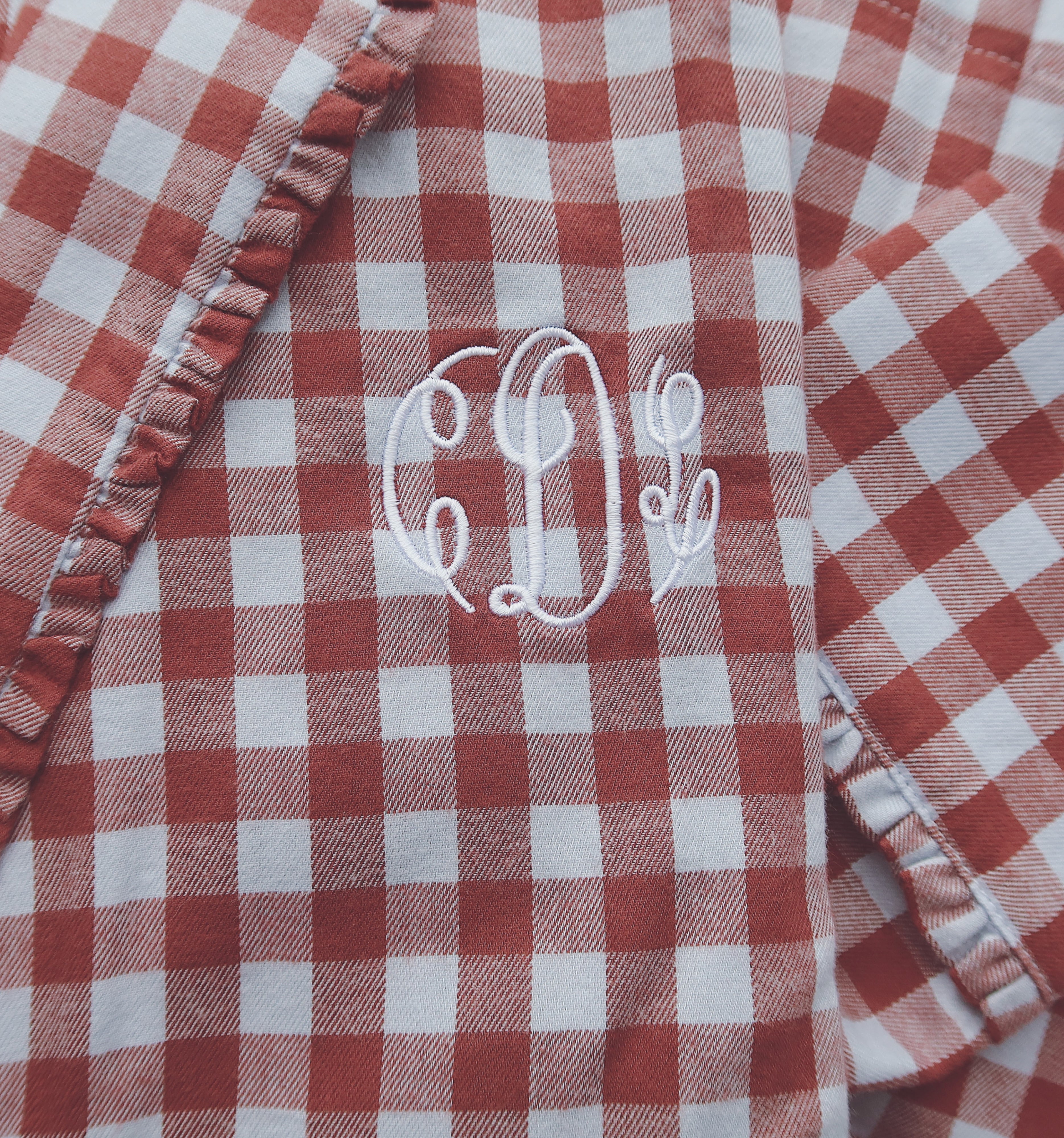 The Steffy PJ Set in Sienna Check with a monogram color: Sienna Check