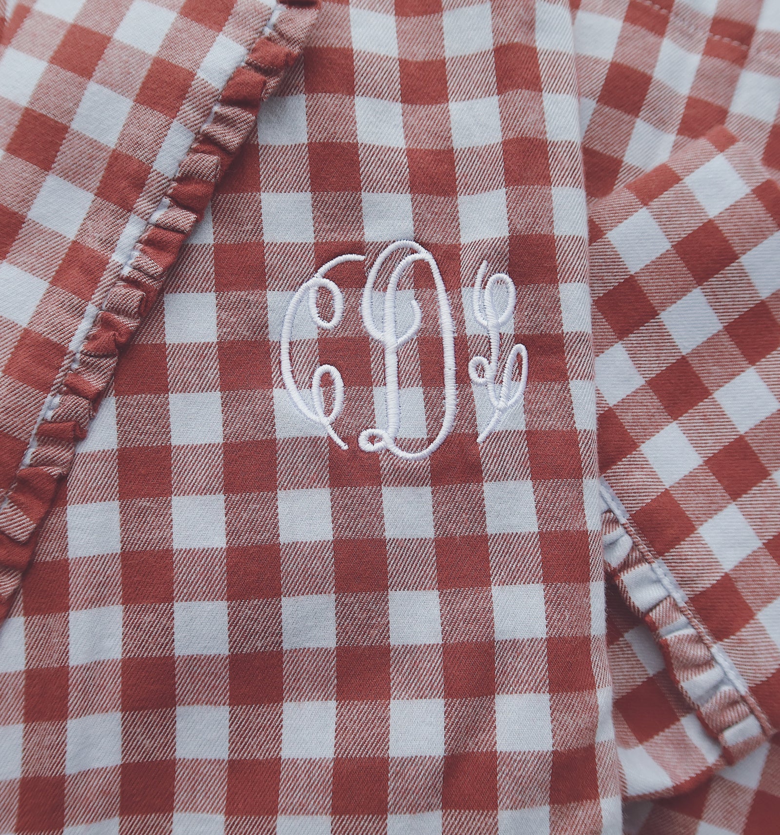 The Steffy PJ Set in Sienna Check with a monogram color: Sienna Check