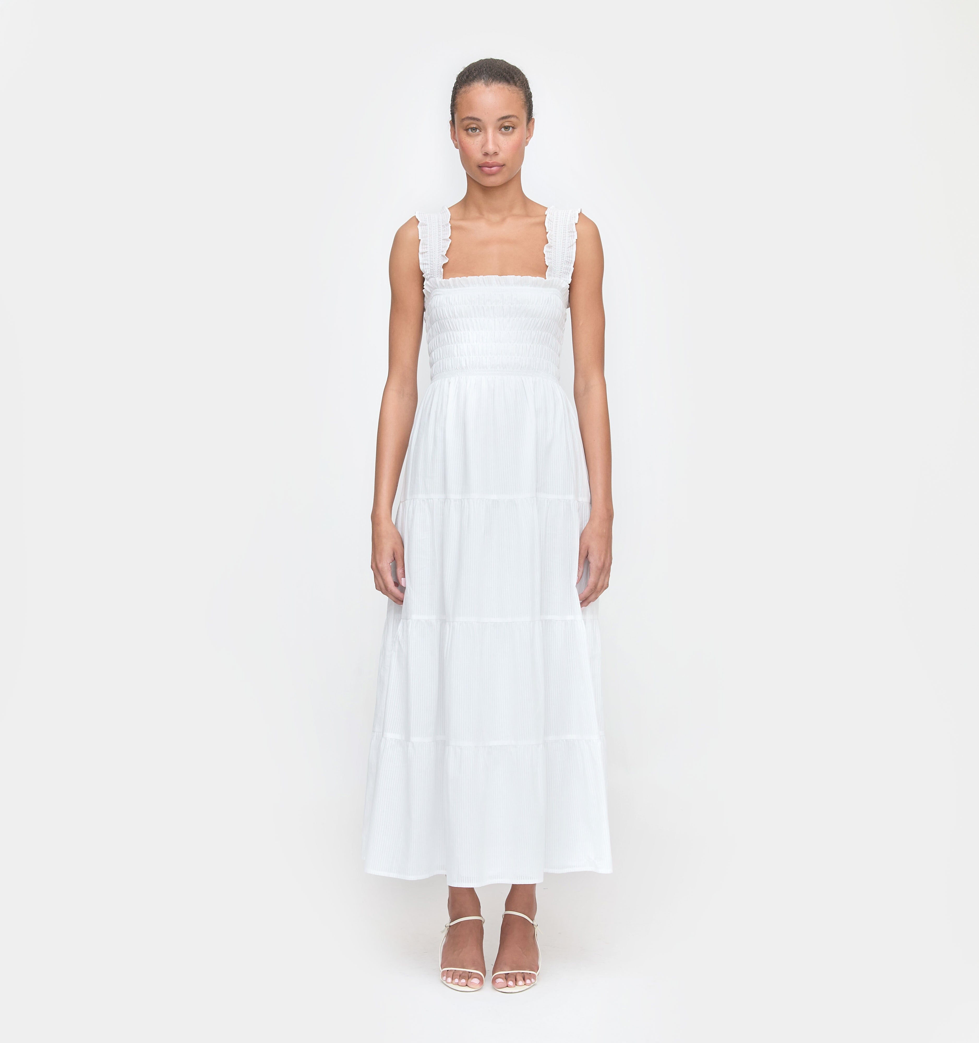 The Kimmy Nap Dress in White Shadow Stripe color: White Shadow Stripe