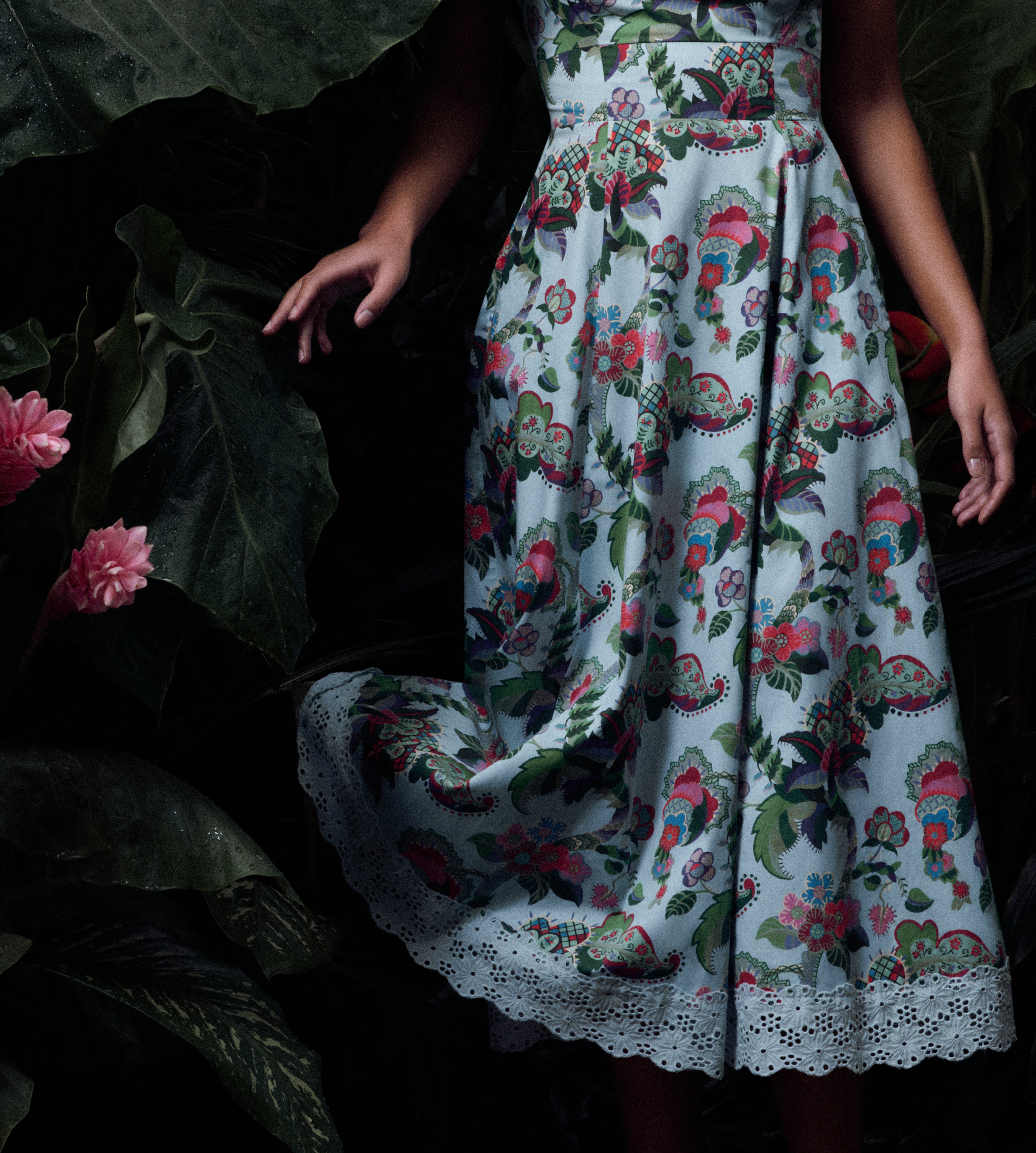 The Margot Dress - Light Blue Jungle Floral