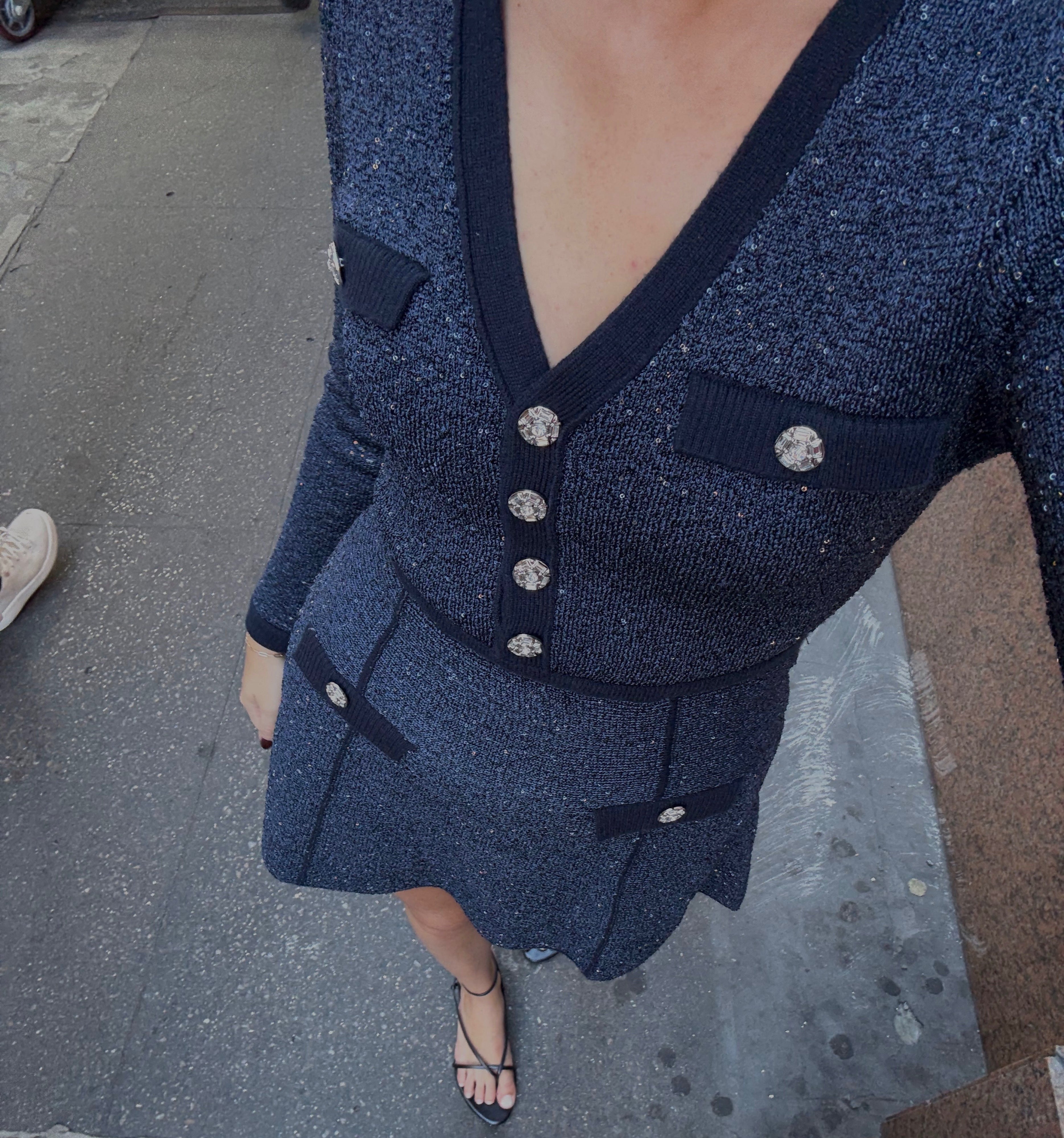 The Lana Dress in Navy Sequin color: Navy Sequin