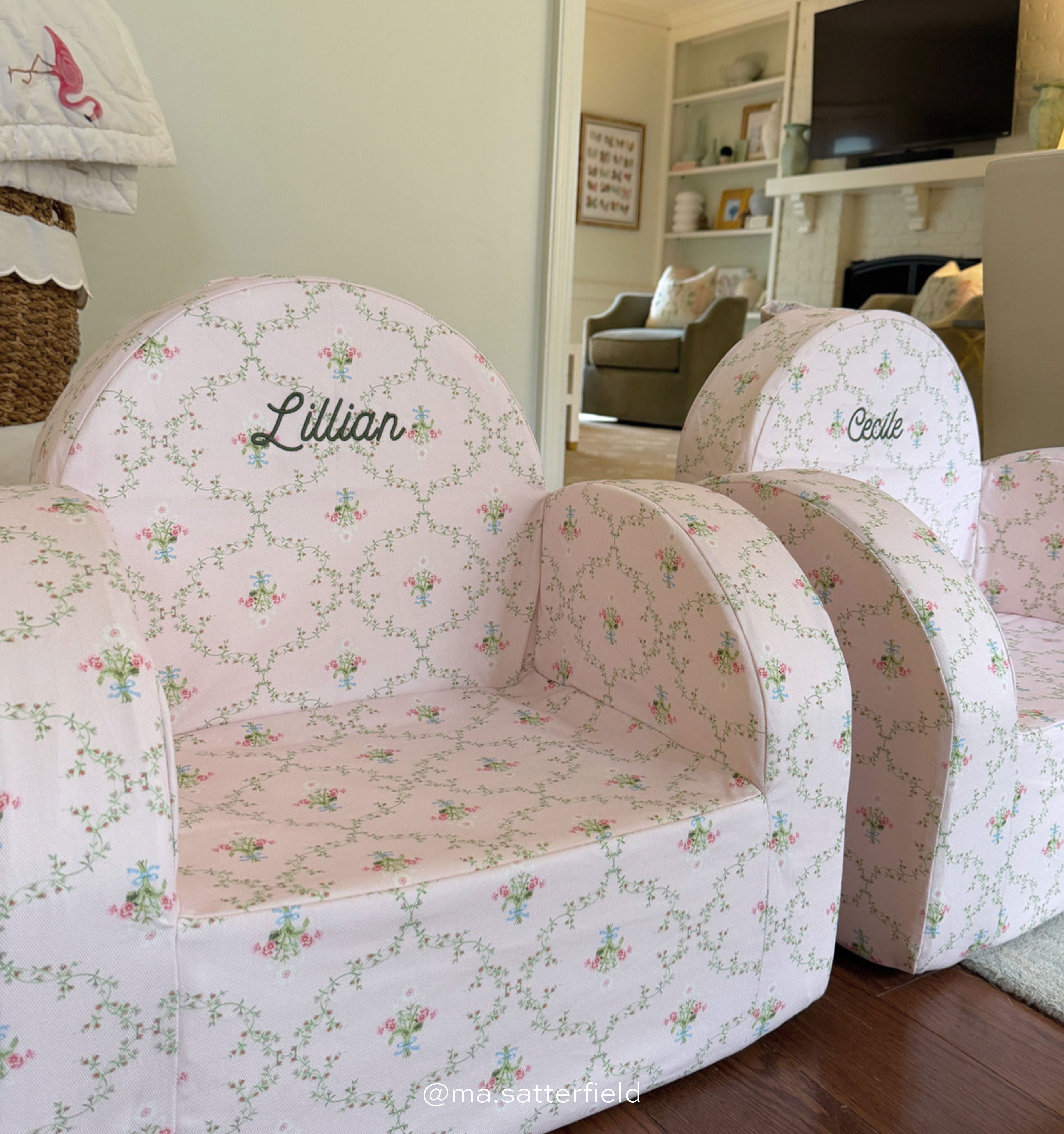 The Hill House x Nestig Hop Mini Chair in Pink Trellis color: Pink Trellis