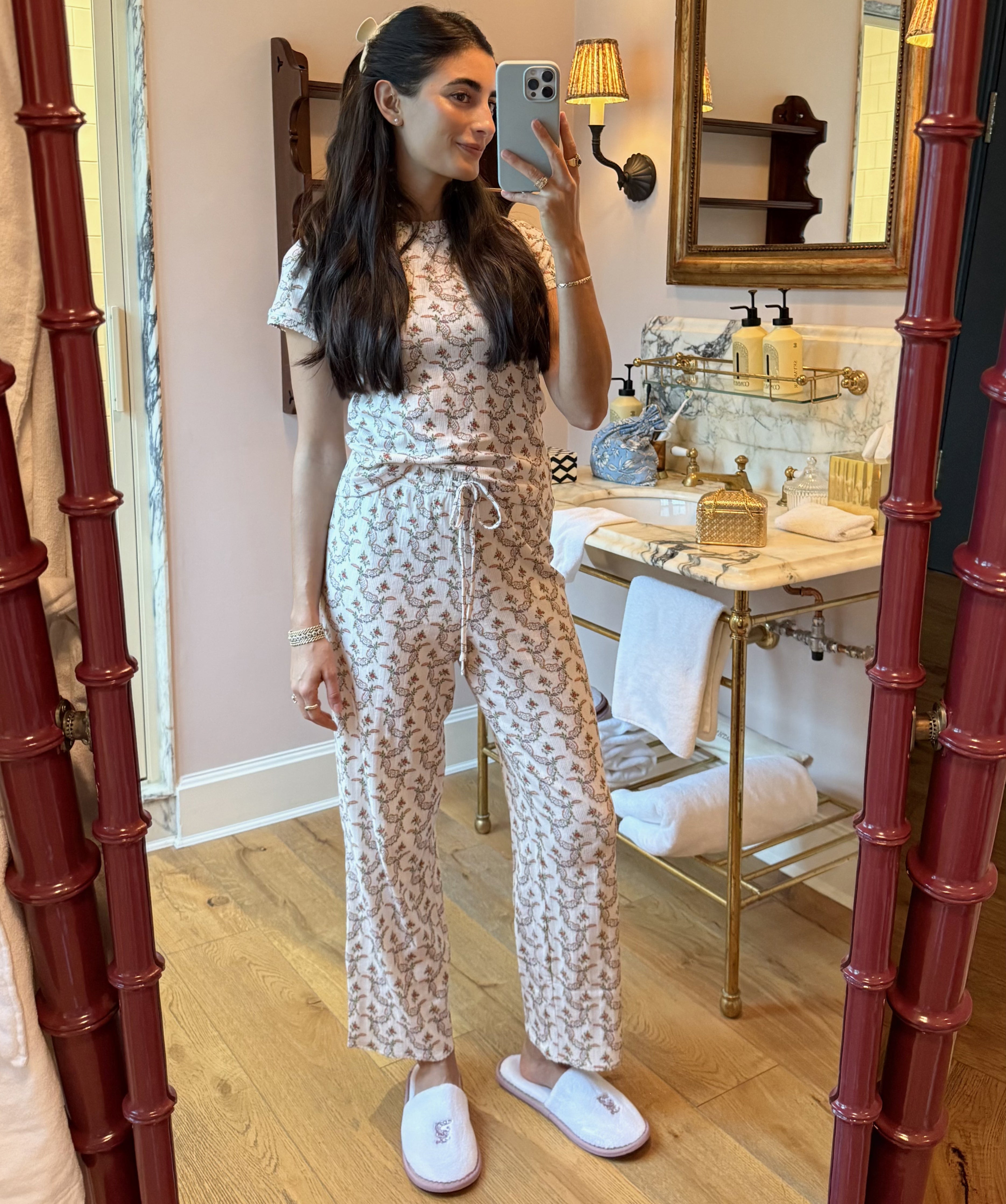 The Cleo Pointelle Set in Pink Ribbon Rose Ikat color: Pink Ribbon Rose Ikat