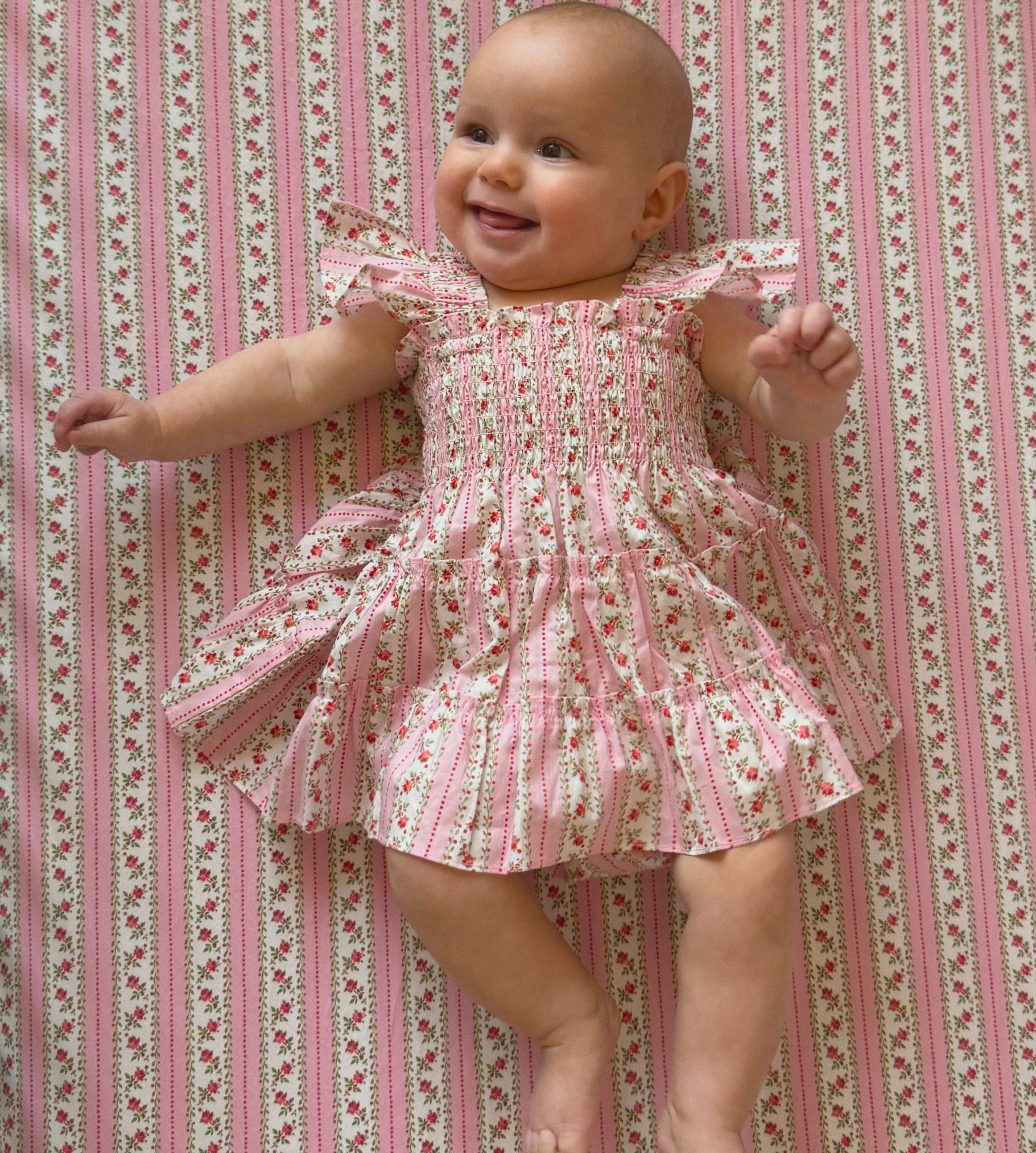The Baby Ellie Nap Dress - Pink Floral Dot Stripe