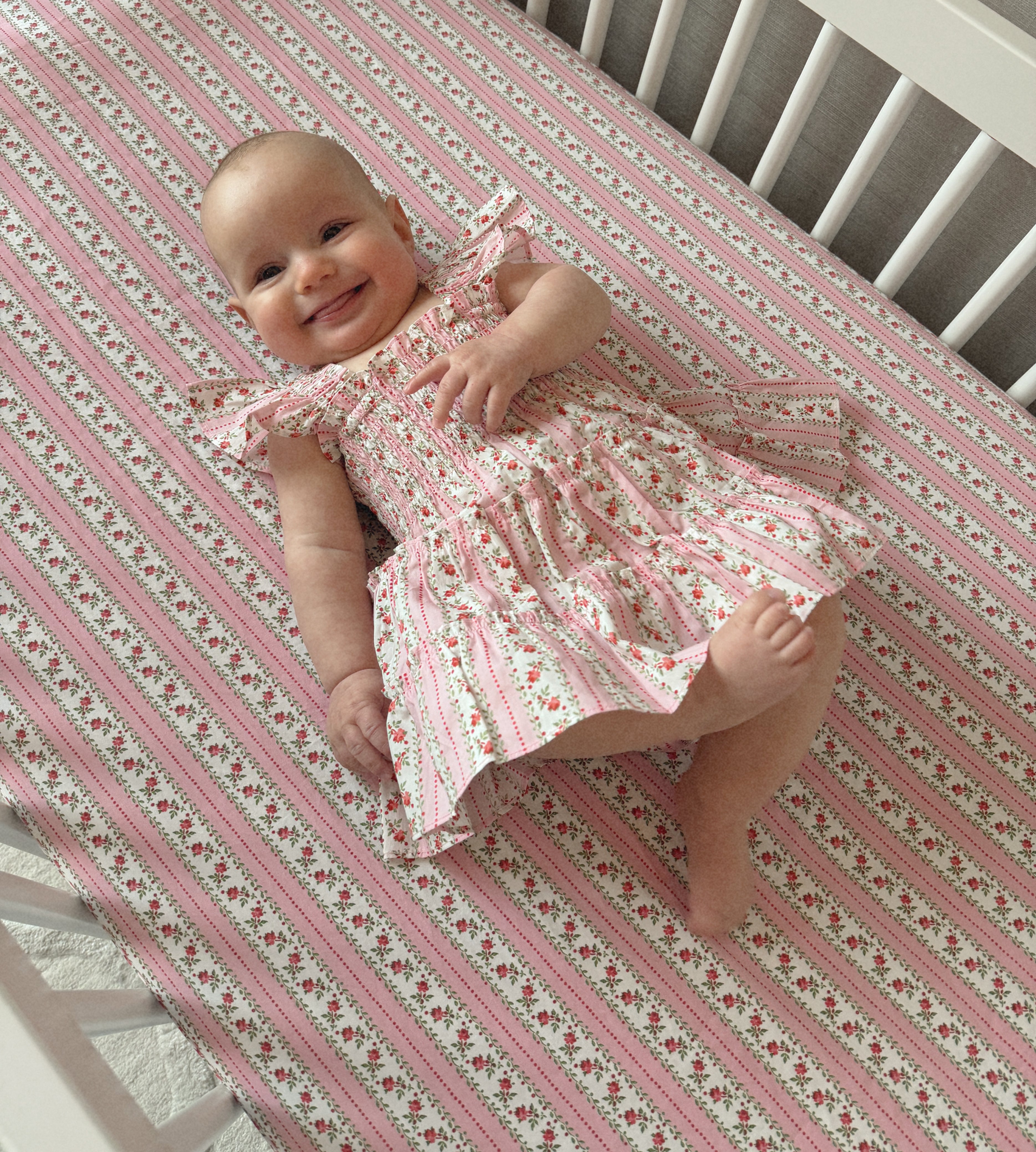 The Baby Ellie Nap Dress - Pink Scallop Bow Chintz – Hill House Home